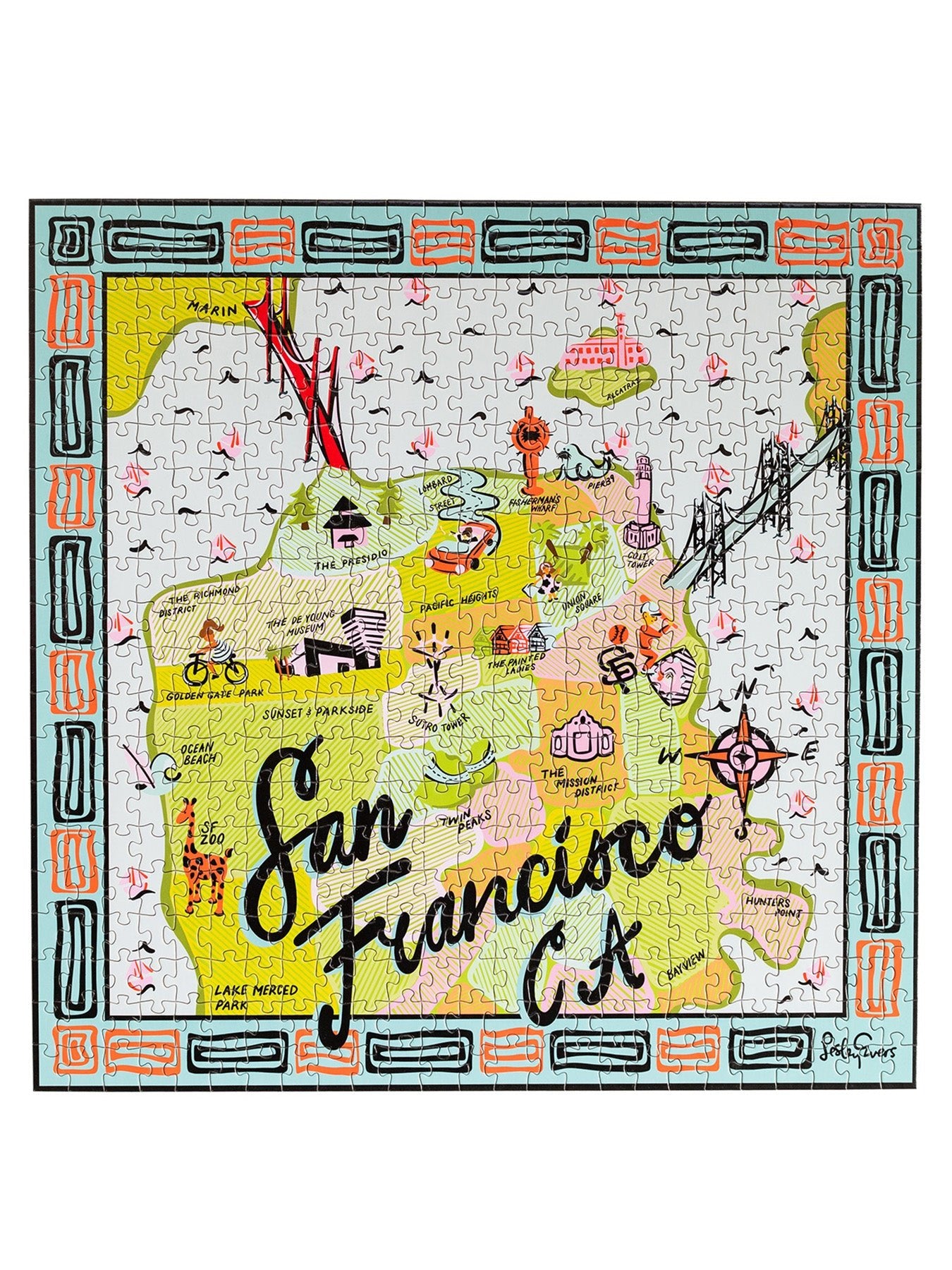 500 PIECE PUZZLE San Francisco - Lesley Evers - 500 piece puzzle - drawing - Gifts