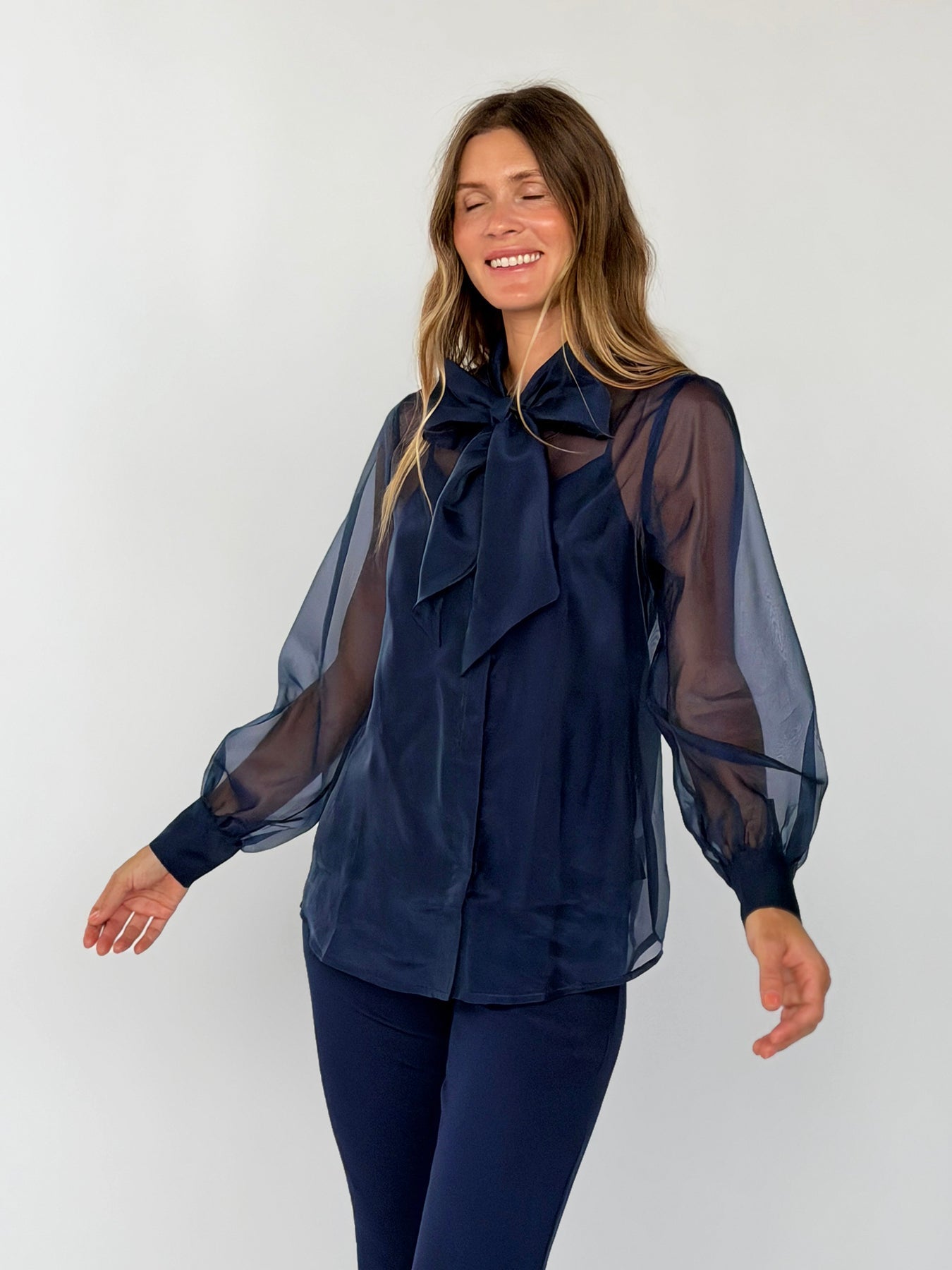 ALESSANDRA blouse Navy Organza - Lesley Evers-Black-Shop-Shop/All Products