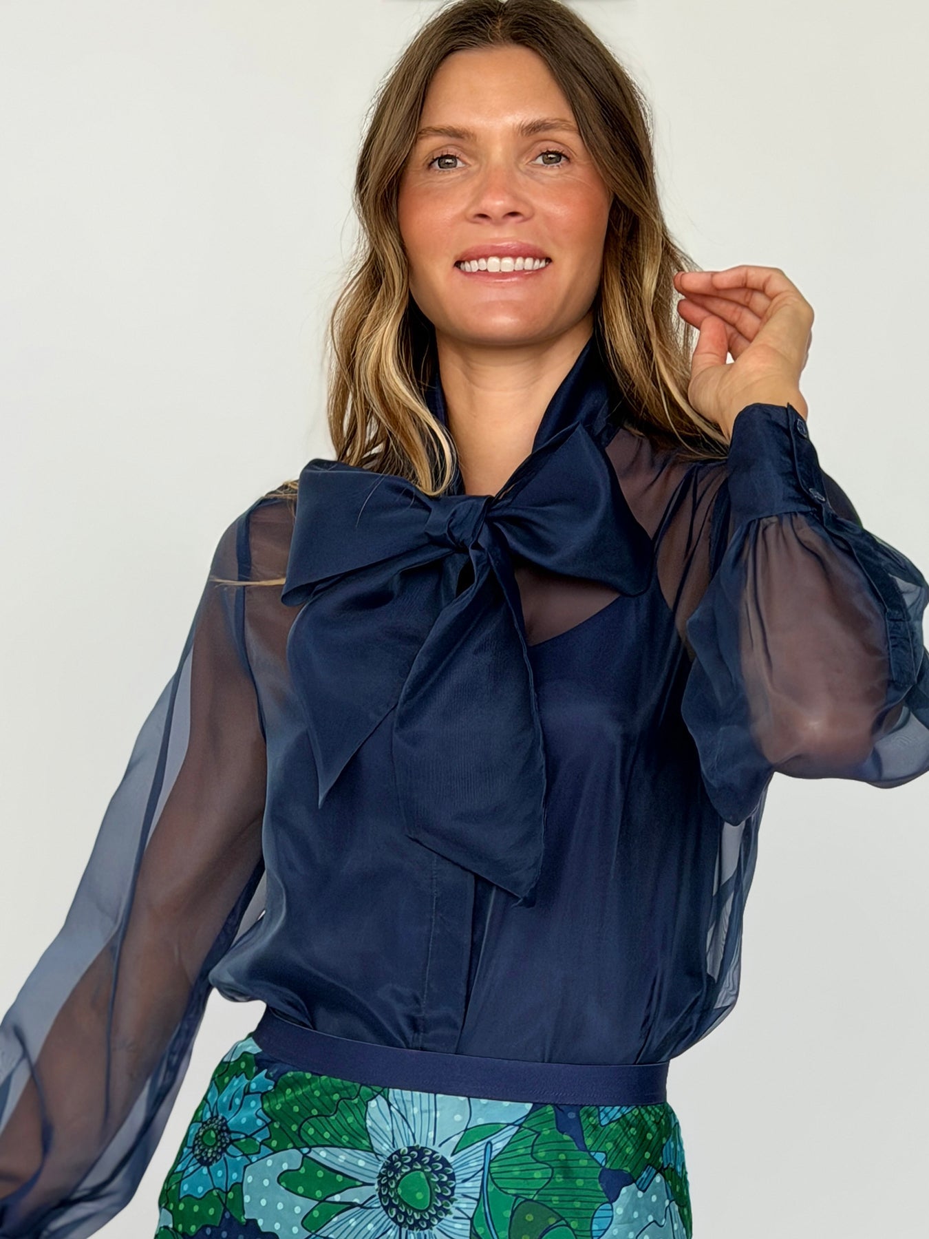 ALESSANDRA blouse Navy Organza - Lesley Evers-Black-Shop-Shop/All Products