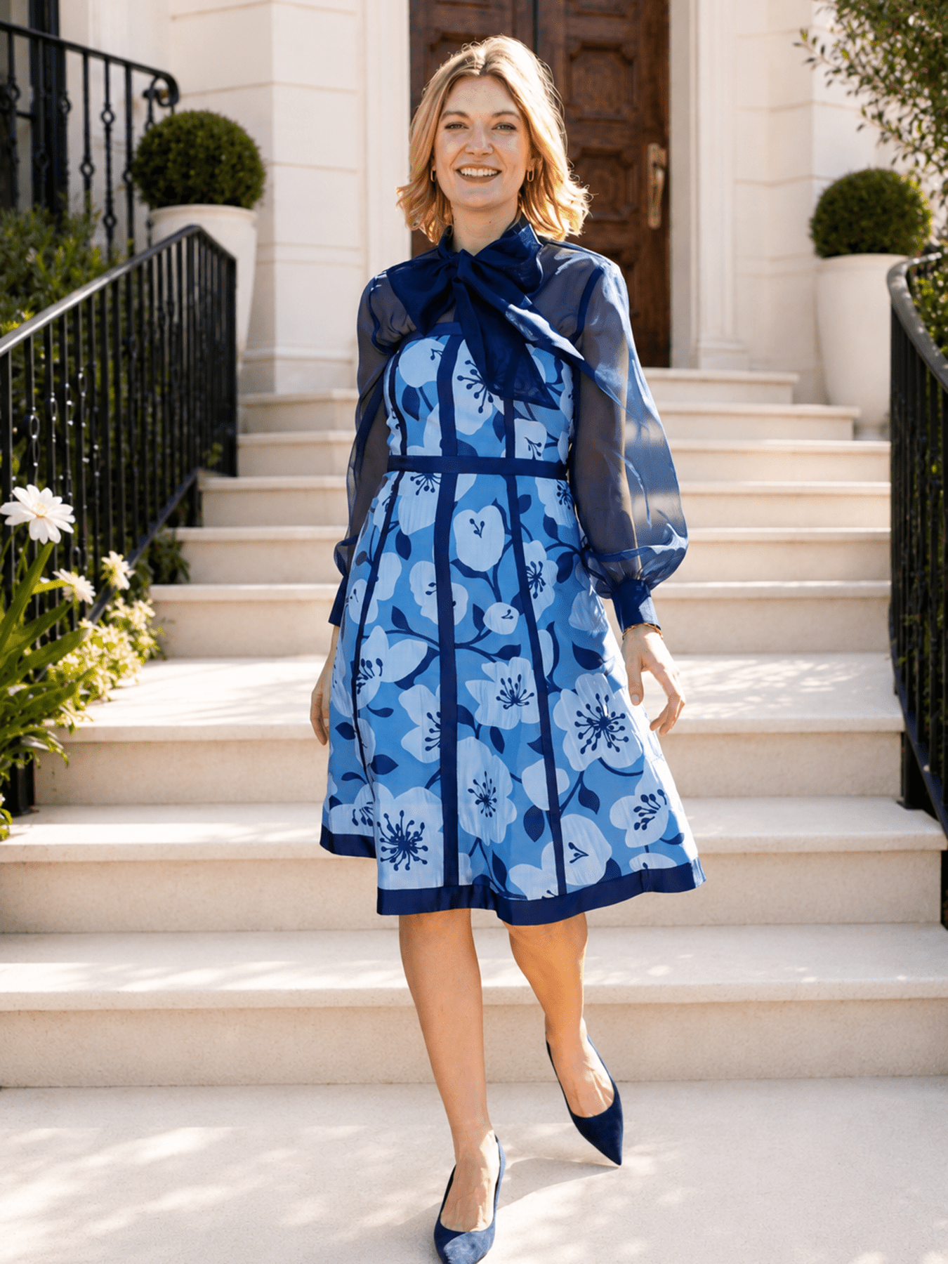 ALESSANDRA blouse Navy Organza - Lesley Evers-Black-Shop-Shop/All Products
