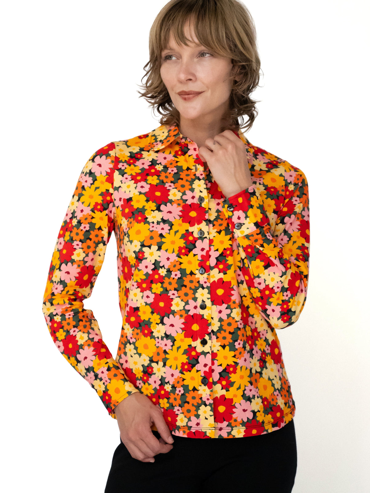 ALICE blouse Cosmos Orange - Lesley Evers-alice-Button Top-clothing