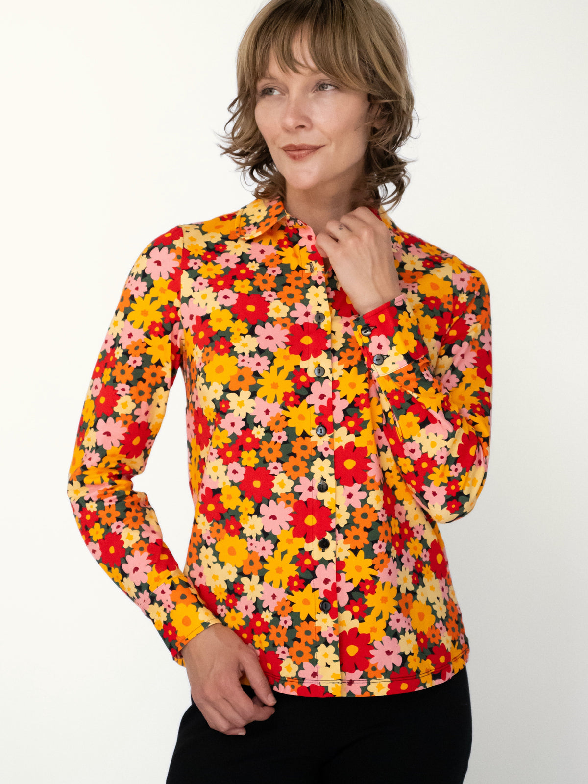 ALICE blouse Cosmos Orange - Lesley Evers-alice-Button Top-clothing