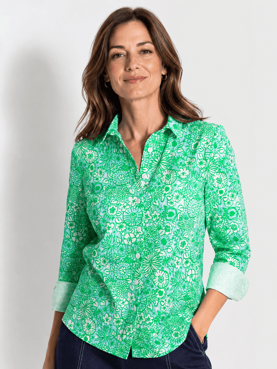 トップス Alice check ribbon tops ALICE blouse Flower Patch Green – Lesley Evers
