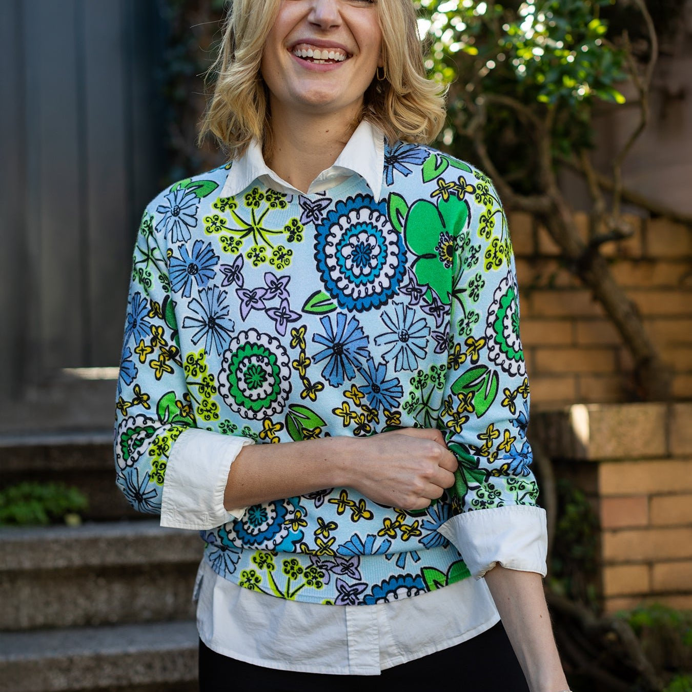 AMELIA sweater Flower Fancy Blue - Lesley Evers - Shop - Shop/All Products - Shop/Separates