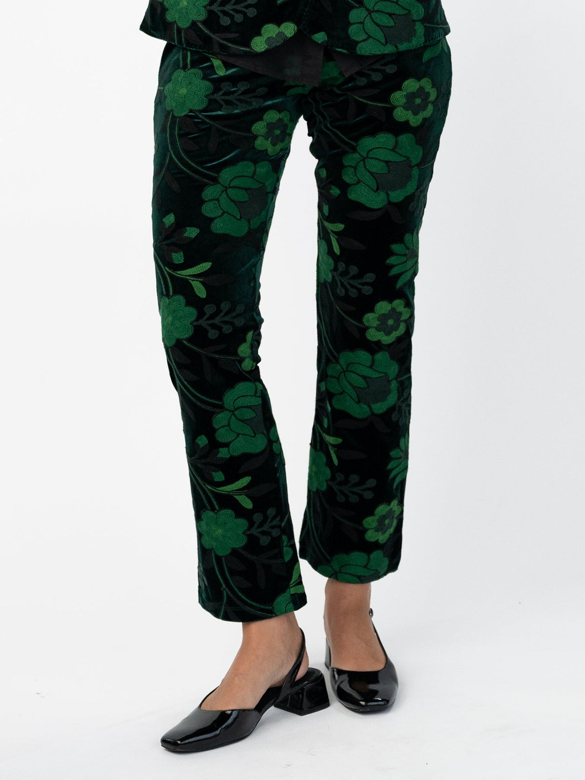 AUDREY pant Embroidered Velvet Green - Lesley Evers-audrey-Black-Bottoms