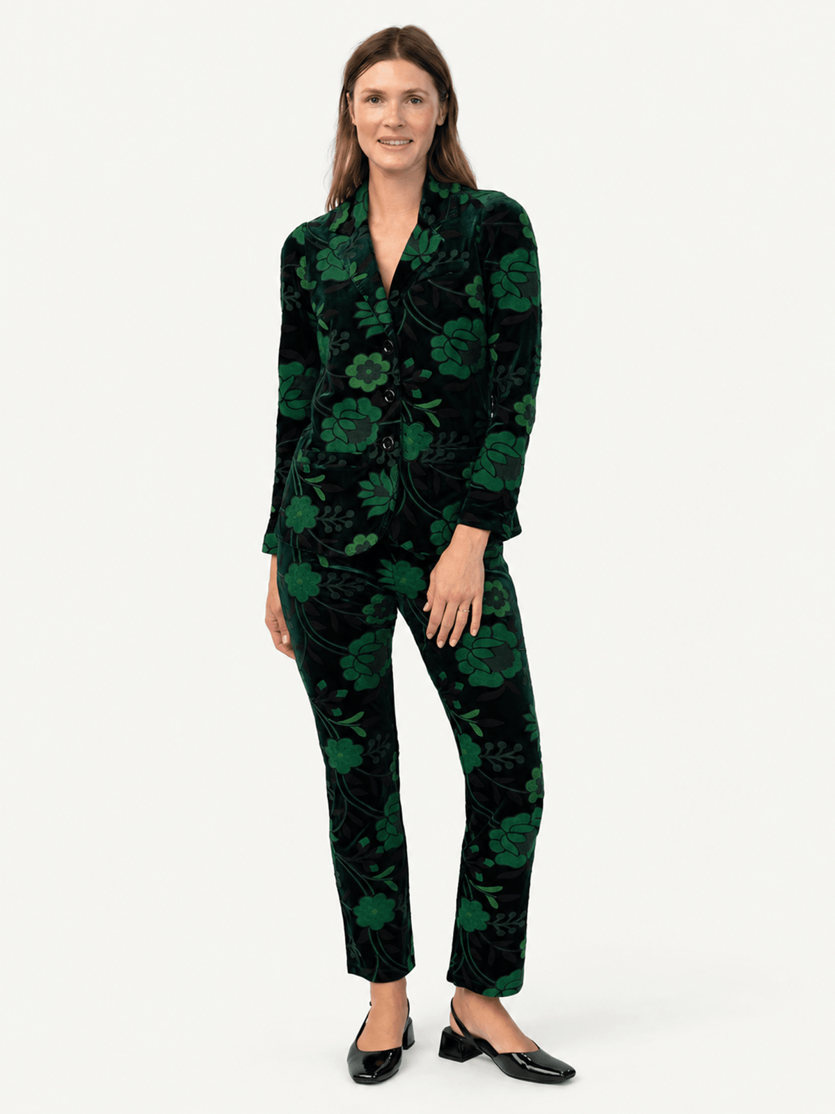 AUDREY pant Embroidered Velvet Green - Lesley Evers-audrey-Black-Bottoms