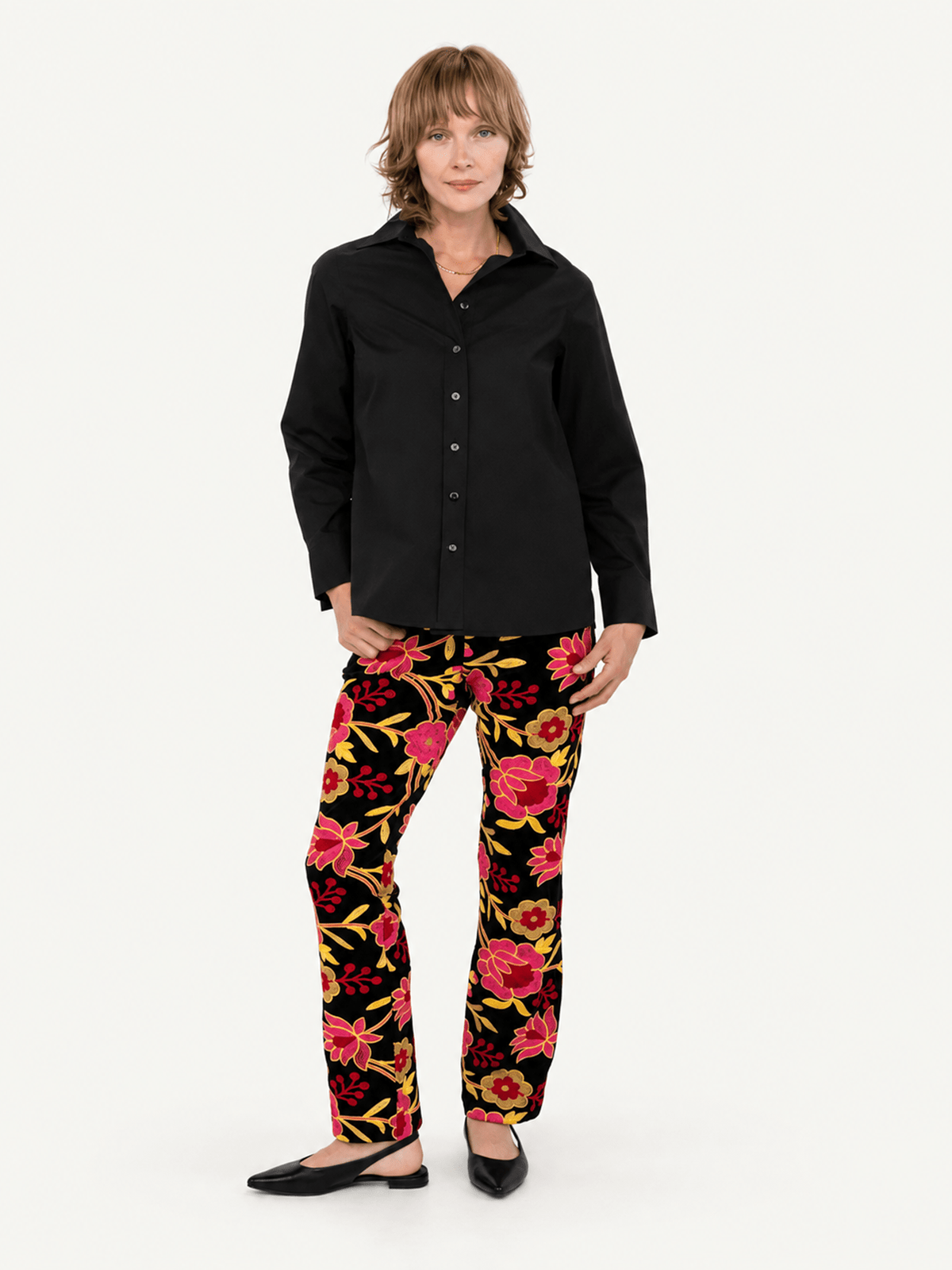 AUDREY pant Embroidered Velvet Pink - Lesley Evers-audrey-Black-Bottoms
