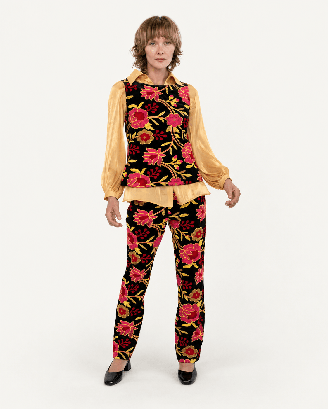 AUDREY pant Embroidered Velvet Pink - Lesley Evers-audrey-Black-Bottoms