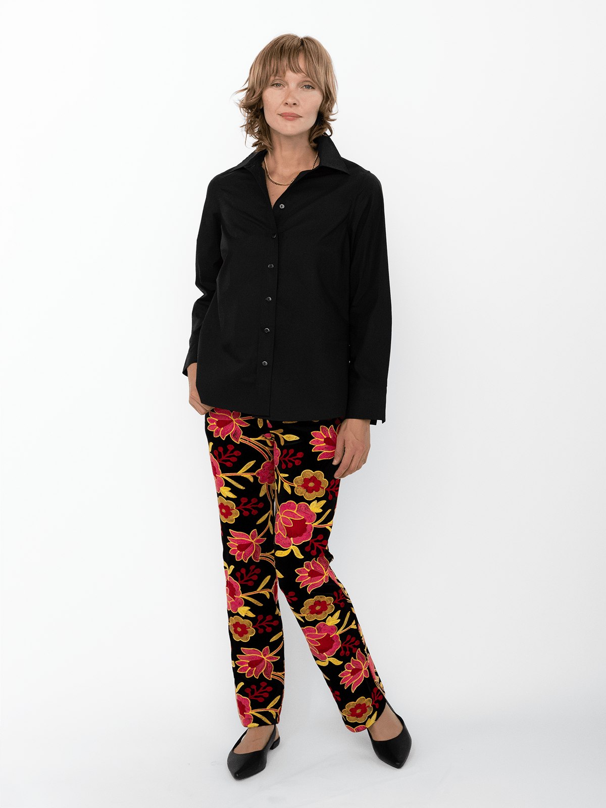 AUDREY pant Embroidered Velvet Pink - Lesley Evers-audrey-Black-Bottoms