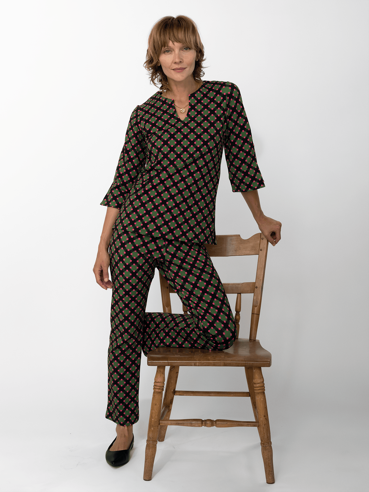 AUDREY pant Sorrento Pink and Green - Lesley Evers-audrey-audrey fall25-Bottoms