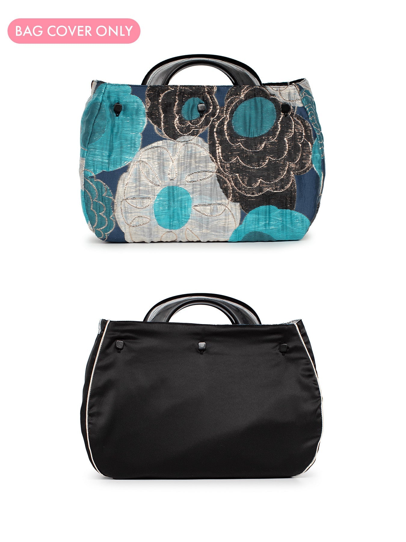 BAG COVER Flower Charm Blue & Black Satin - Lesley Evers - Accessories - birds - Bonnie cover