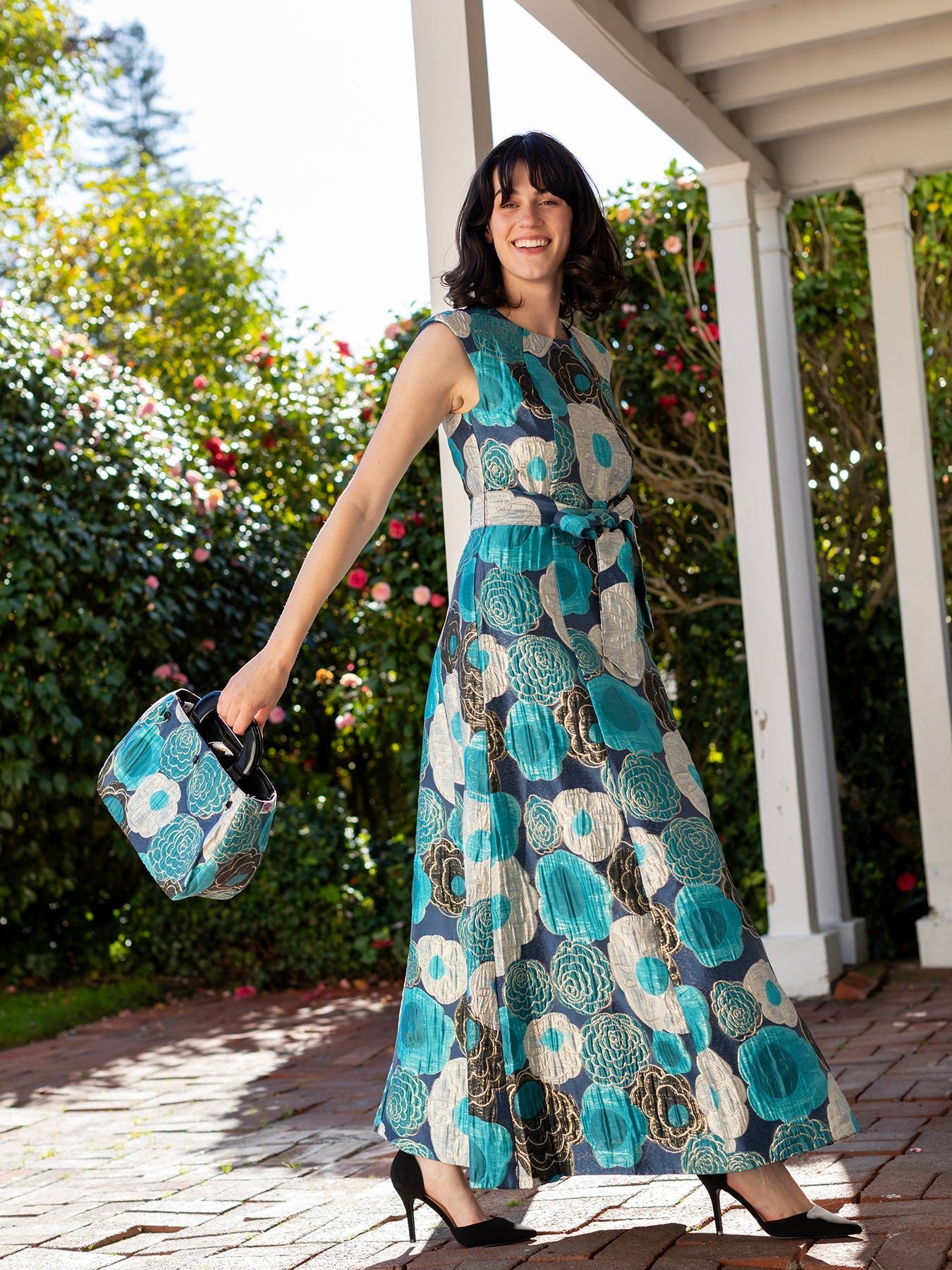 BAG COVER Flower Charm Blue & Black Satin - Lesley Evers - Accessories - birds - Bonnie cover