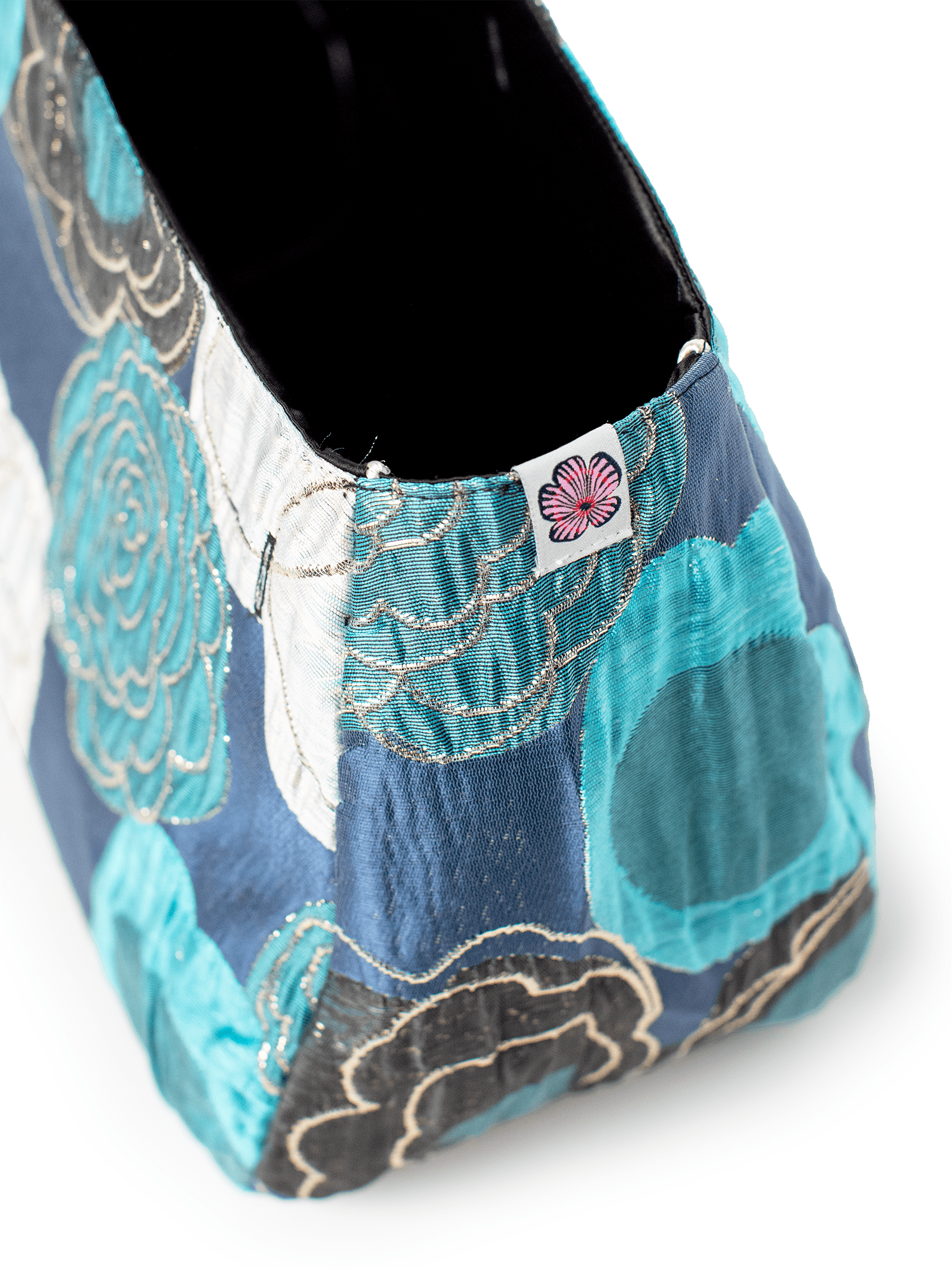 BAG COVER Flower Charm Blue & Black Satin - Lesley Evers - Accessories - birds - Bonnie cover