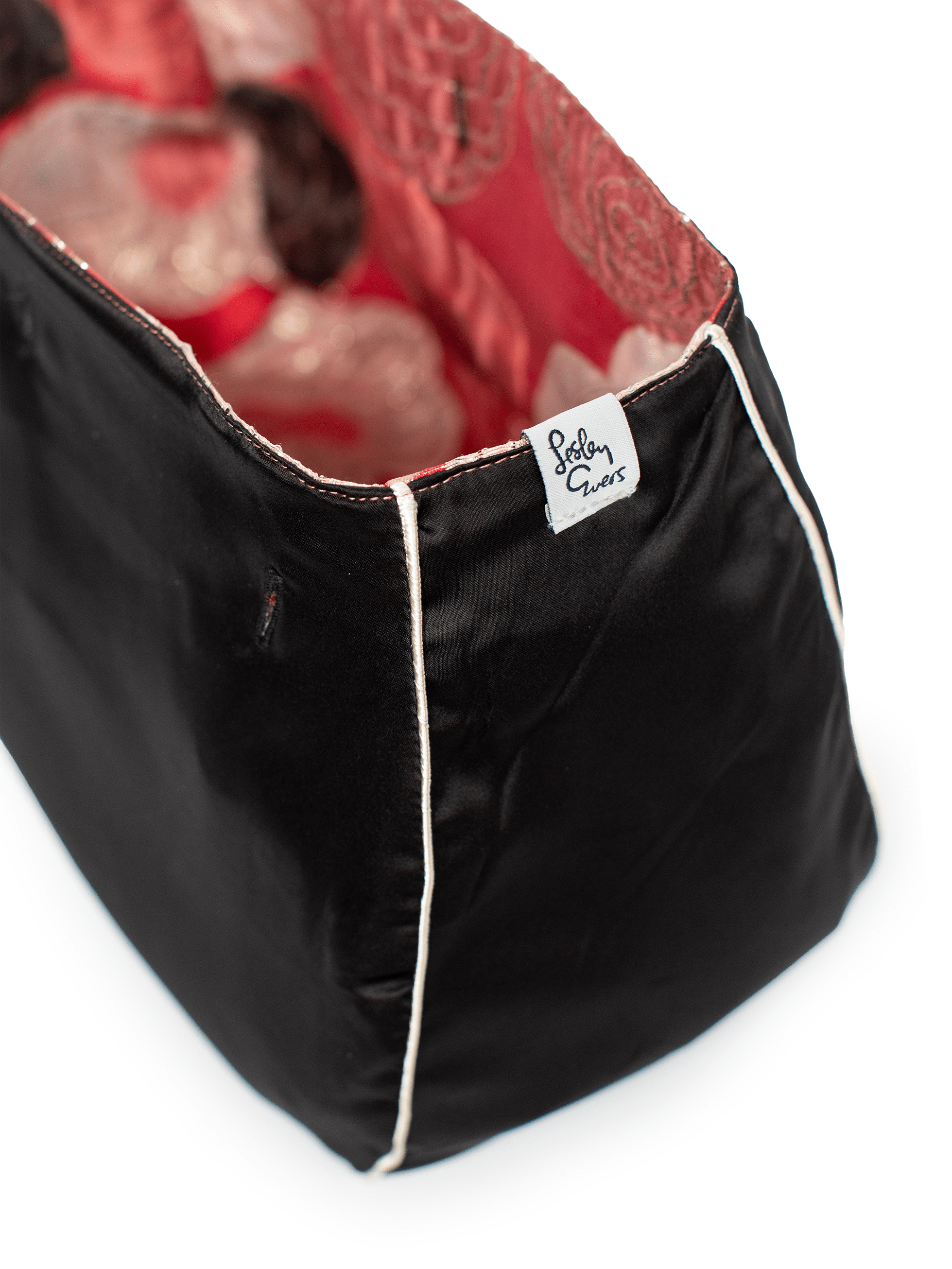 BAG COVER Flower Charm Red & Black Satin - Lesley Evers - Accessories - birds - Bonnie cover