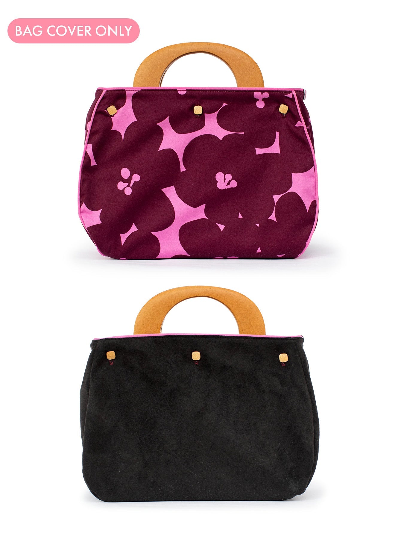 BAG COVER Jumbo Blooms Magenta & Black Suede - Lesley Evers - Accessories - Bonnie cover - Giftable