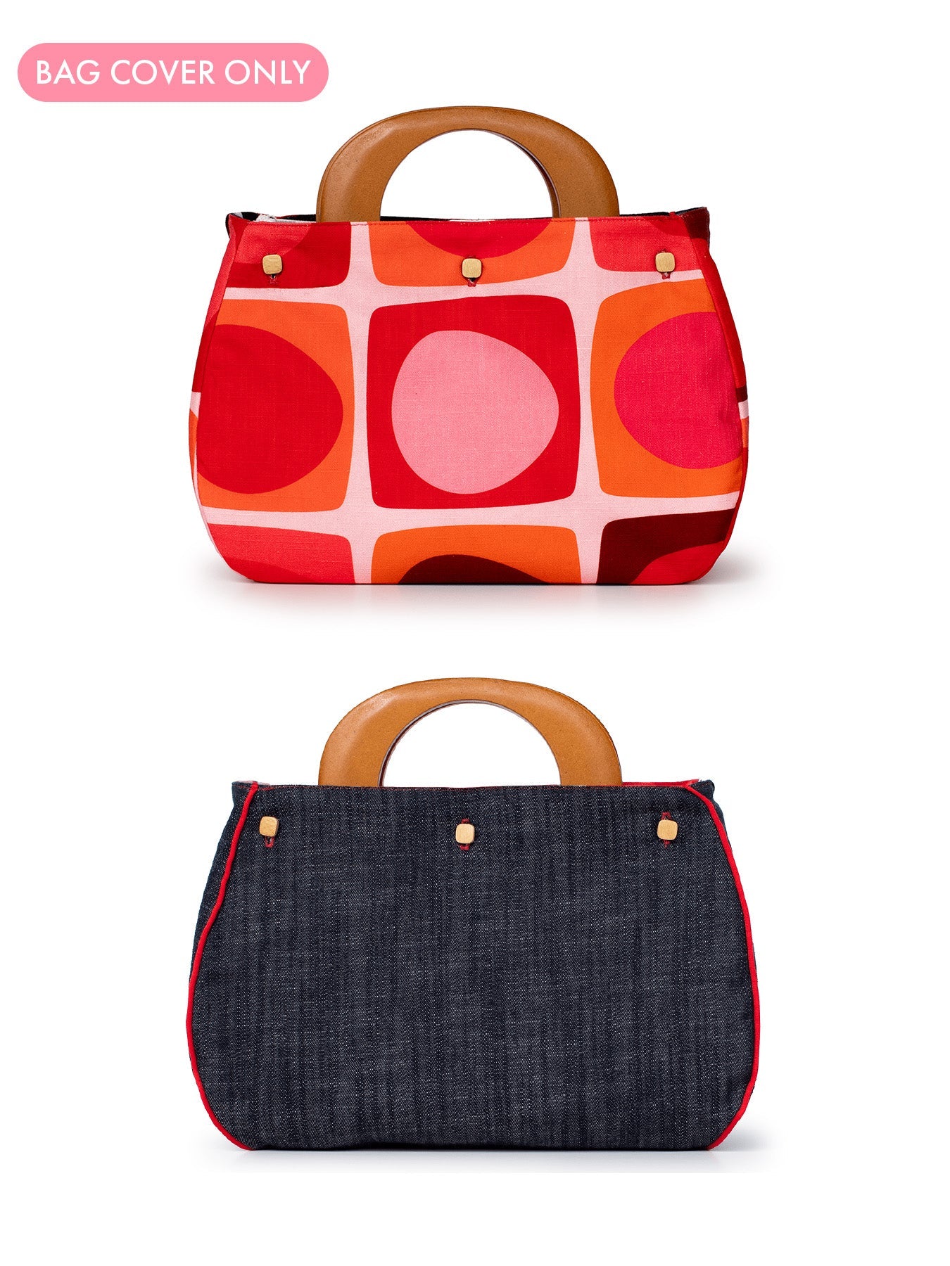 BAG COVER Sea Glass Red & Denim - Lesley Evers - Accessories - Bonnie cover - denim