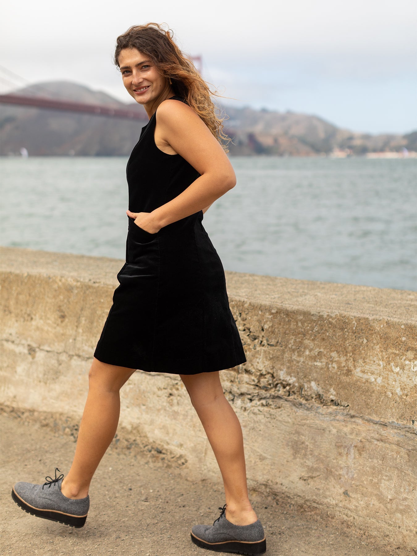 BEATRICE dress Black Corduroy - Lesley Evers - cotton dress - Dress - Printed Dress