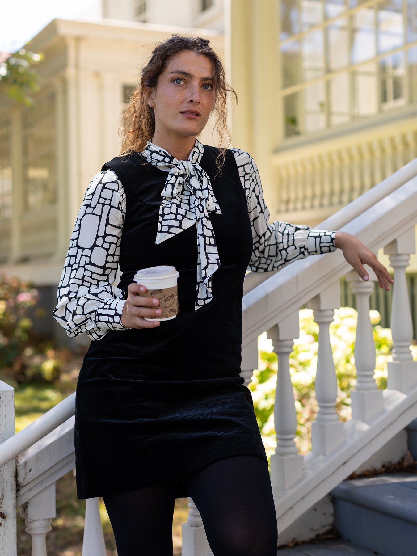 BEATRICE dress Black Corduroy - Lesley Evers - cotton dress - Dress - Printed Dress