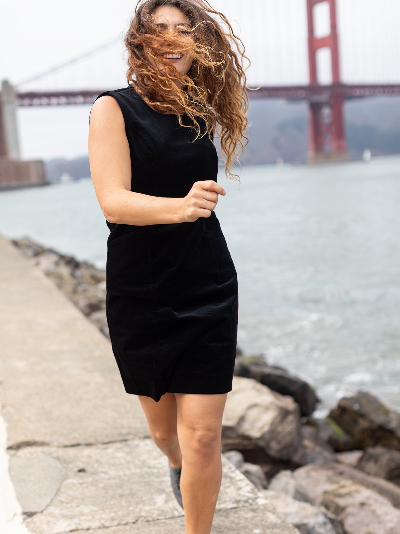 BEATRICE dress Black Corduroy - Lesley Evers - cotton dress - Dress - Printed Dress