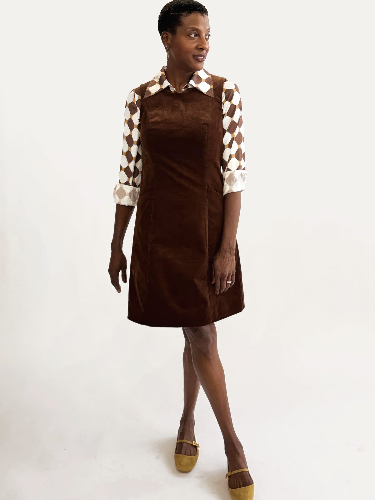BEATRICE dress Brown Corduroy - Lesley Evers-cotton dress-Dress-Printed Dress