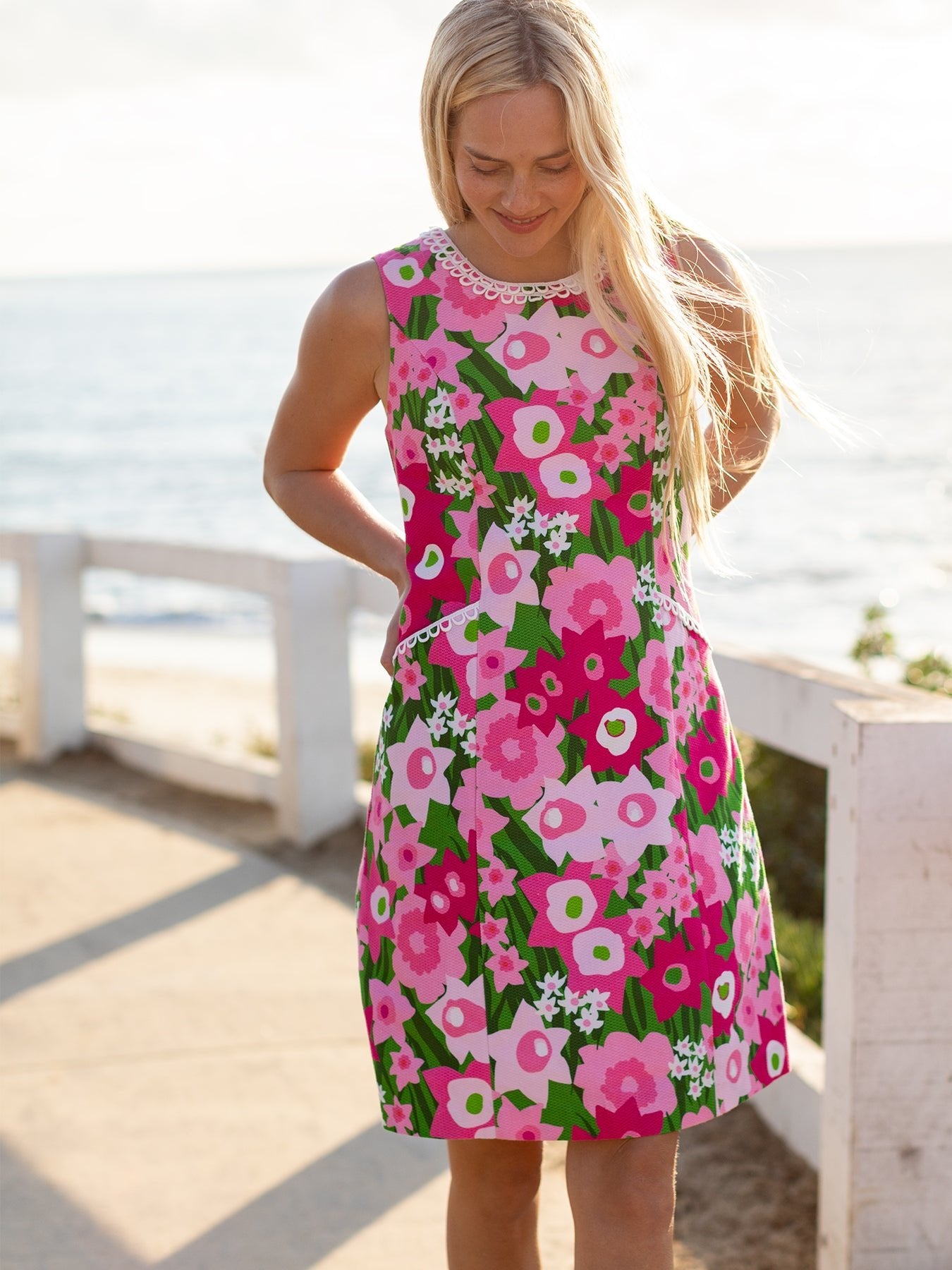 BEATRICE dress Daffodils Pink and Green - Lesley Evers - cotton dress - Dress - Printed Dress