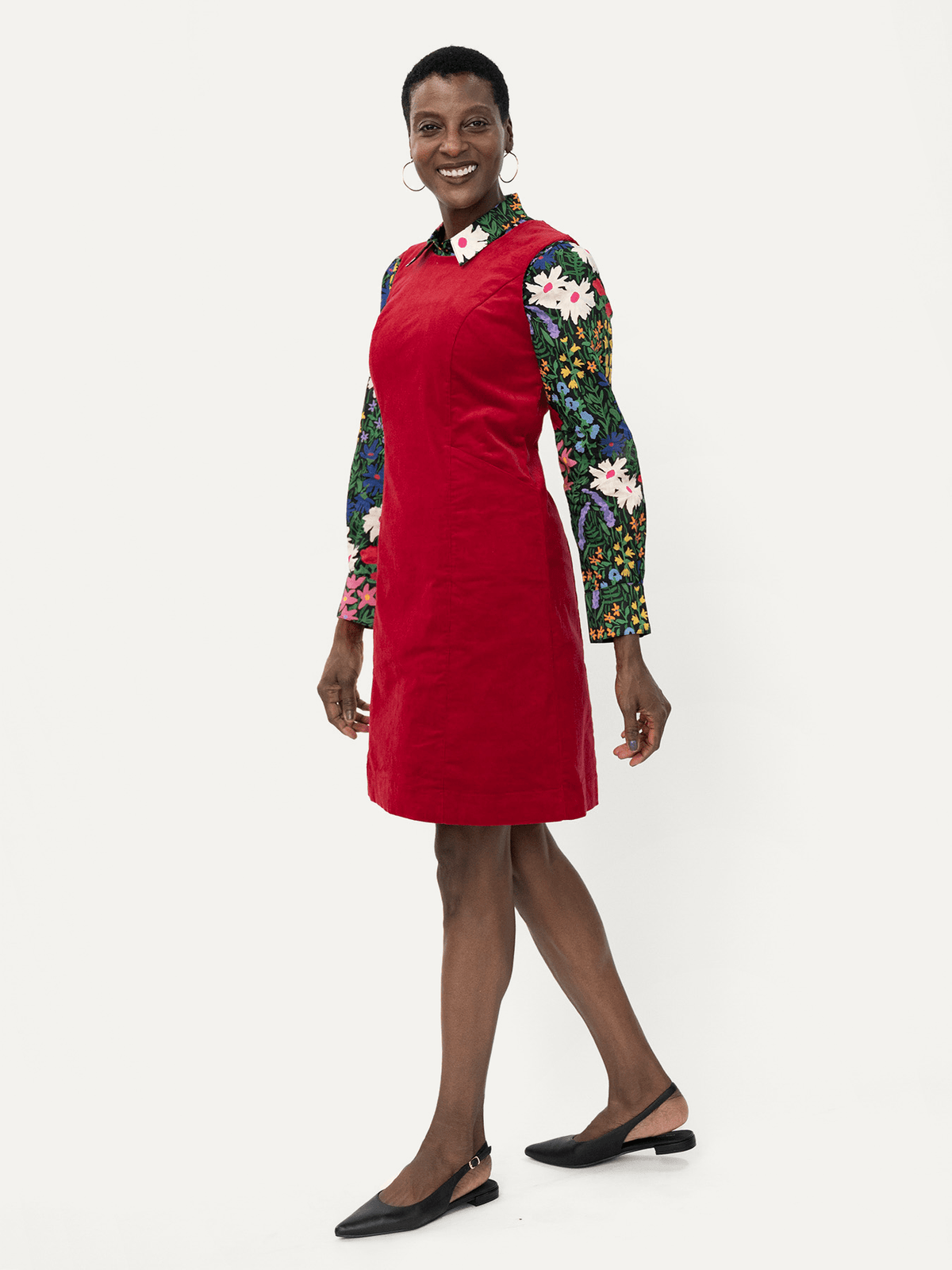 BEATRICE dress Red Corduroy - Lesley Evers-cotton dress-Dress-Printed Dress