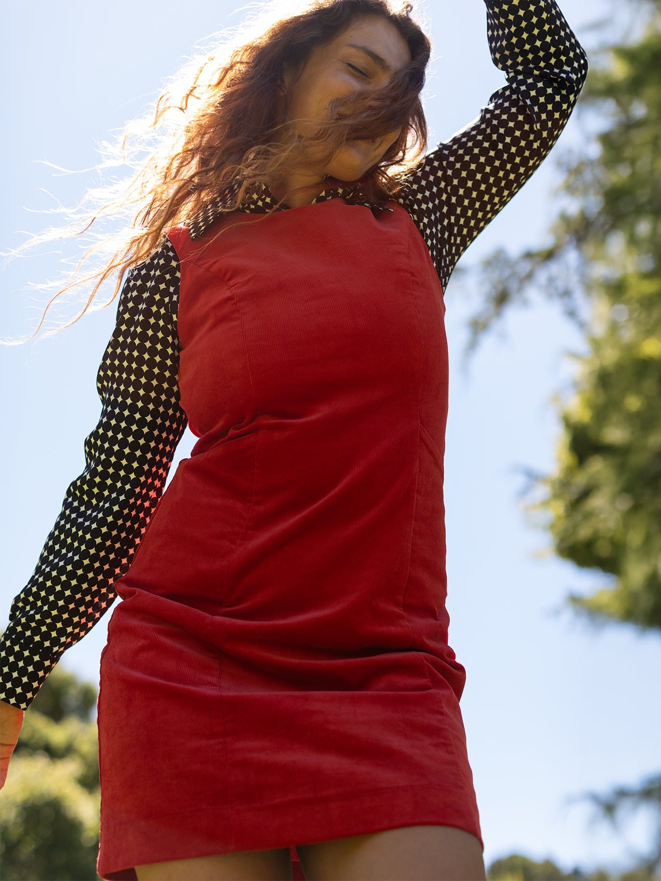BEATRICE dress Red Corduroy - Lesley Evers - cotton dress - Dress - Printed Dress