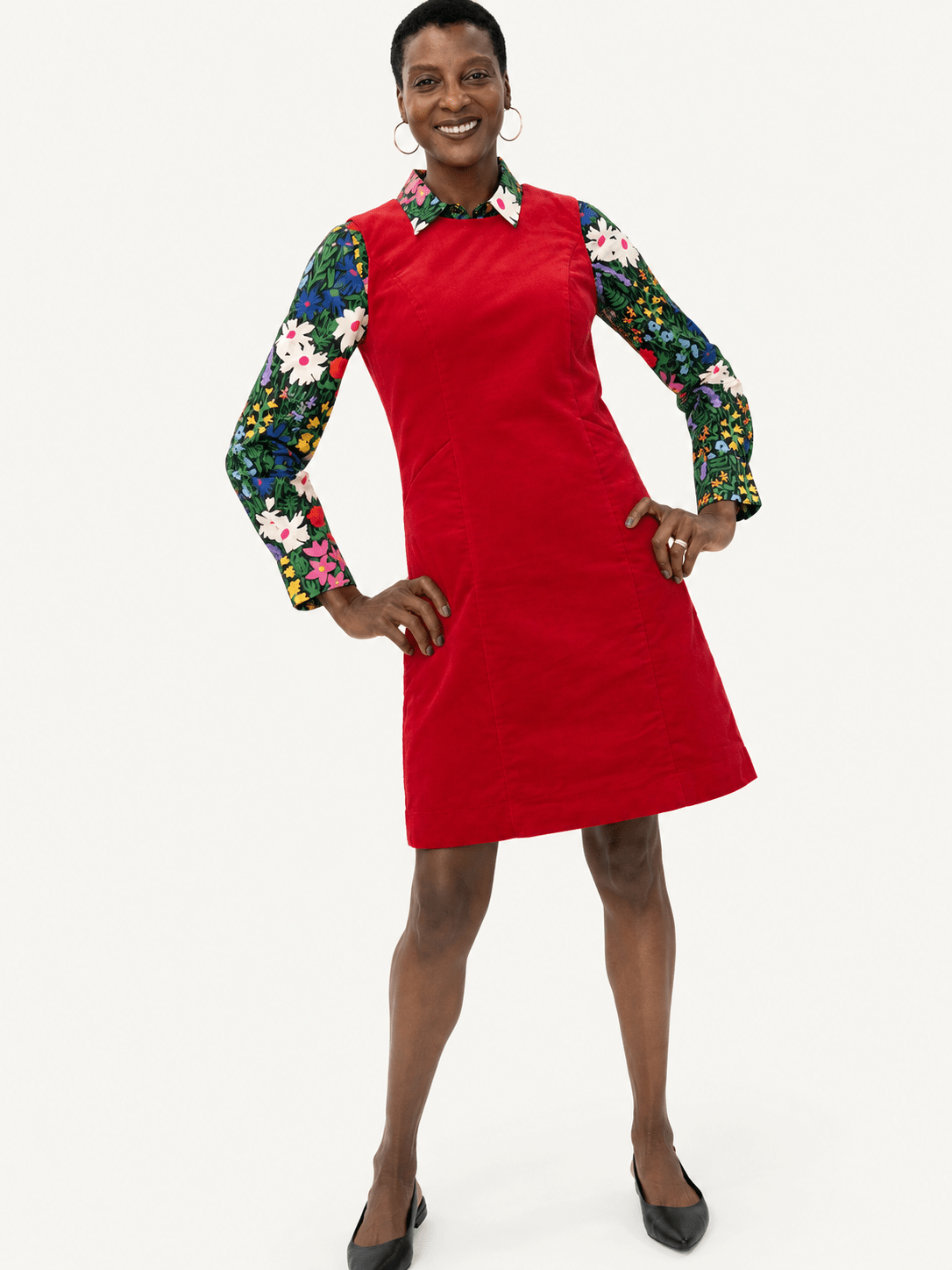 BEATRICE dress Red Corduroy - Lesley Evers-cotton dress-Dress-Printed Dress