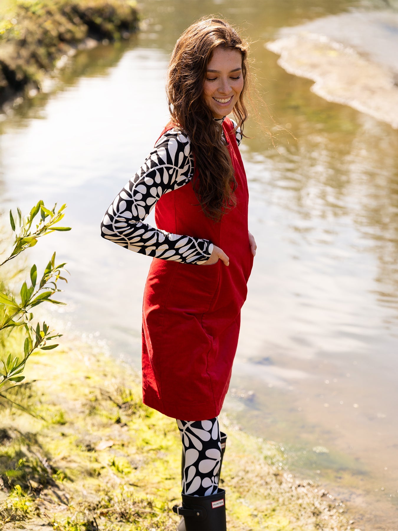 BEATRICE dress Red Corduroy - Lesley Evers - cotton dress - Dress - Printed Dress