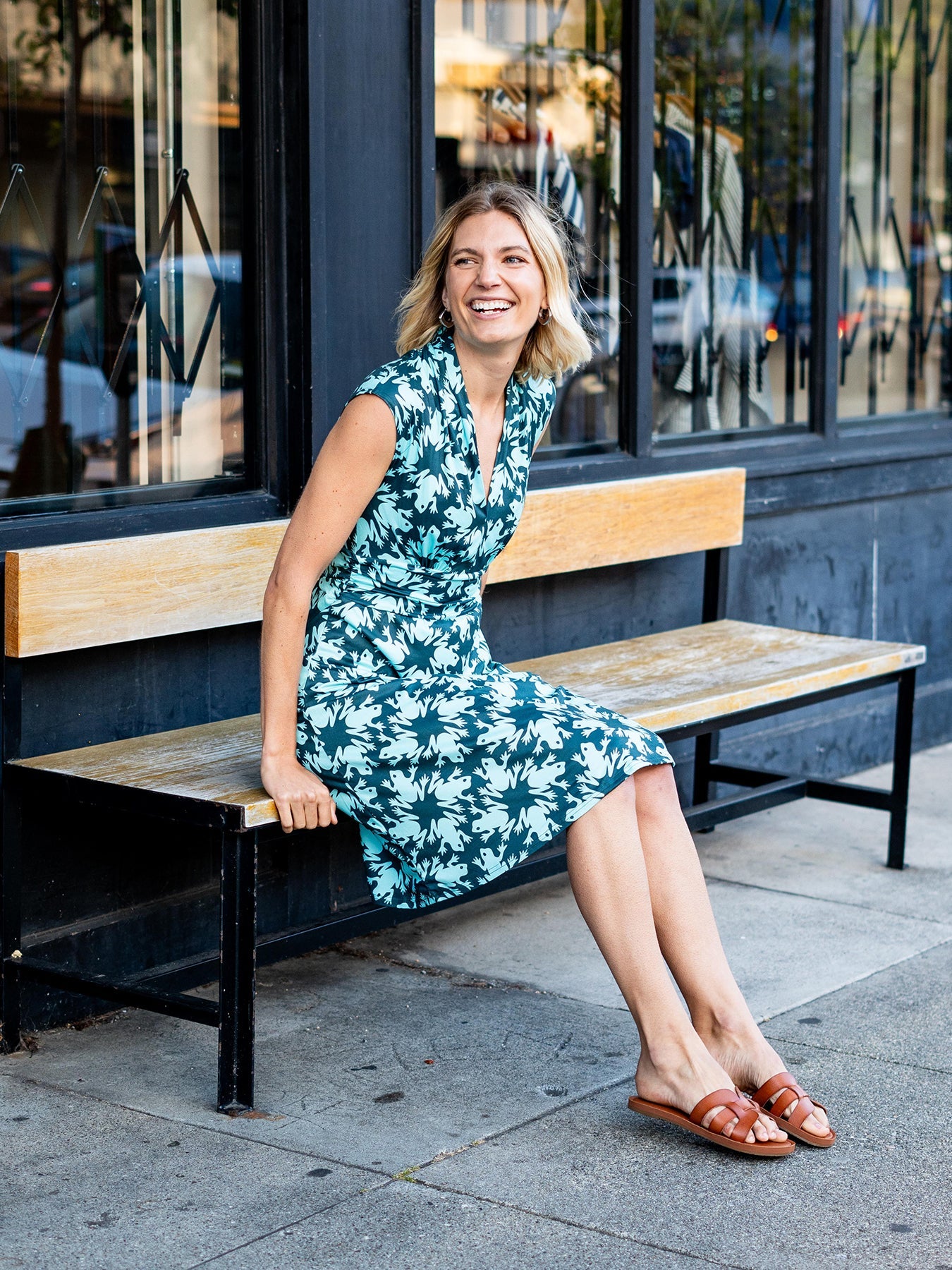 BETSY dress Frogs Teal - Lesley Evers-Best Seller-Dress-frogs