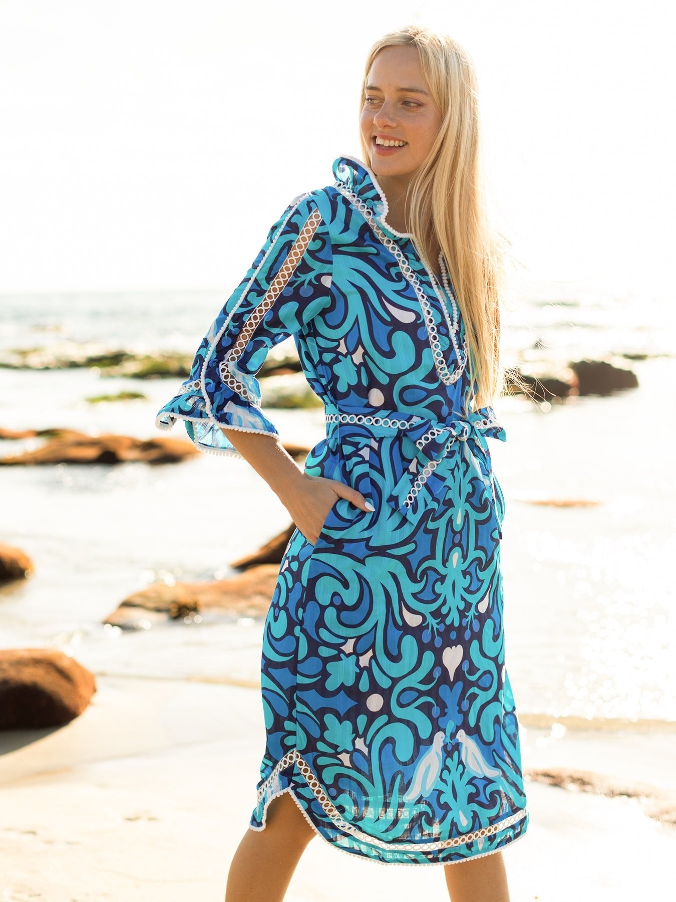 BRIANNA dress Perched Blue - Lesley Evers - Blue - blue dress - cotton dress