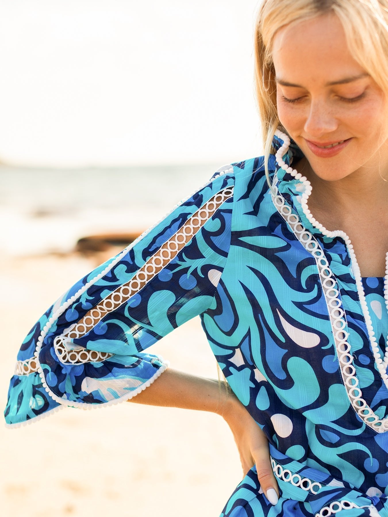 BRIANNA dress Perched Blue - Lesley Evers - Blue - blue dress - cotton dress