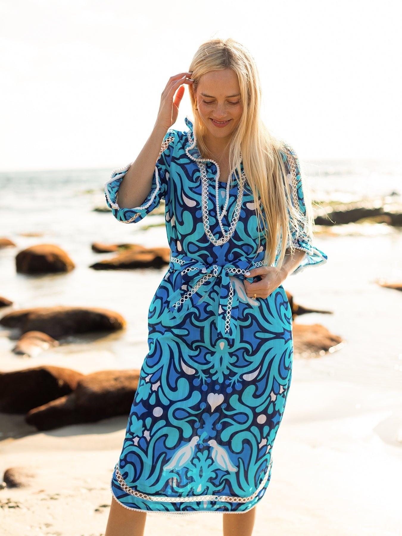 BRIANNA dress Perched Blue - Lesley Evers - Blue - blue dress - cotton dress