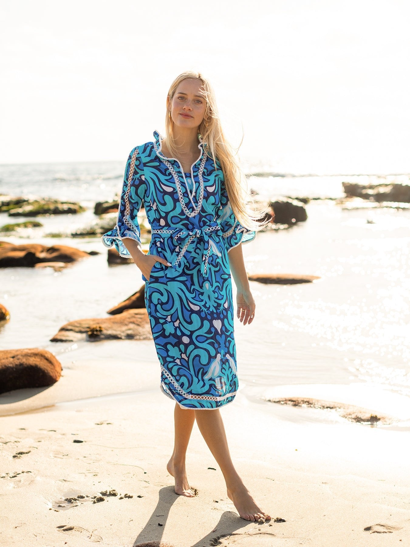 BRIANNA dress Perched Blue - Lesley Evers - Blue - blue dress - cotton dress