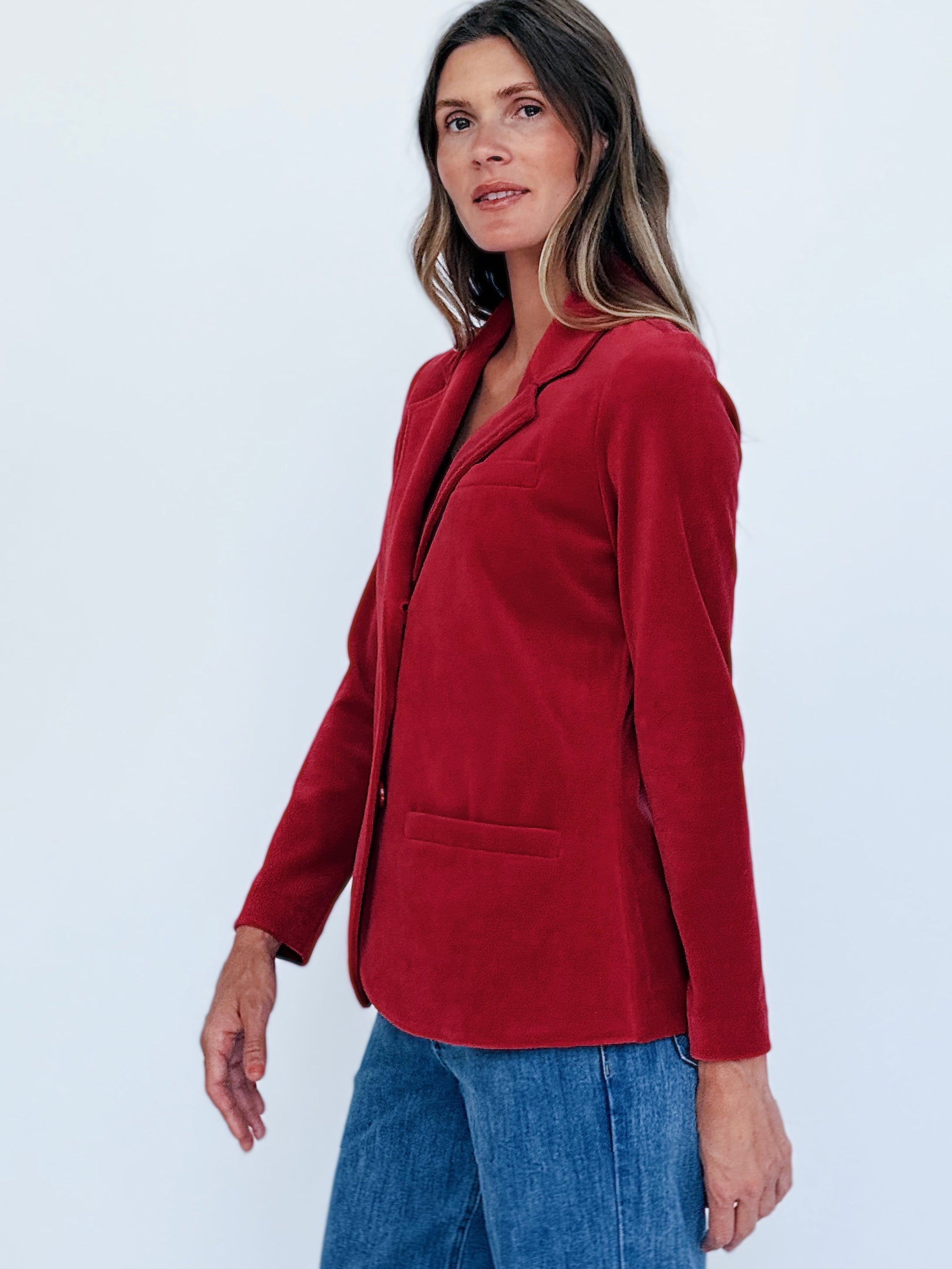 BRITT blazer Burgundy Velour - Lesley Evers-Jacket-Shop-Shop/All Products