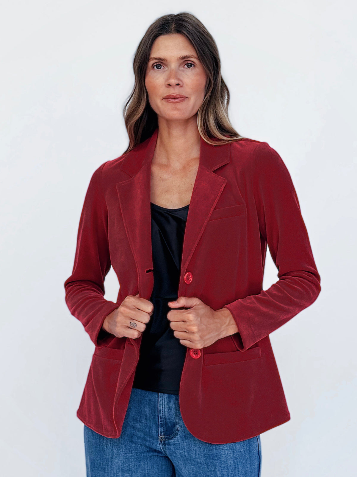 BRITT blazer Burgundy Velour - Lesley Evers-Jacket-Shop-Shop/All Products