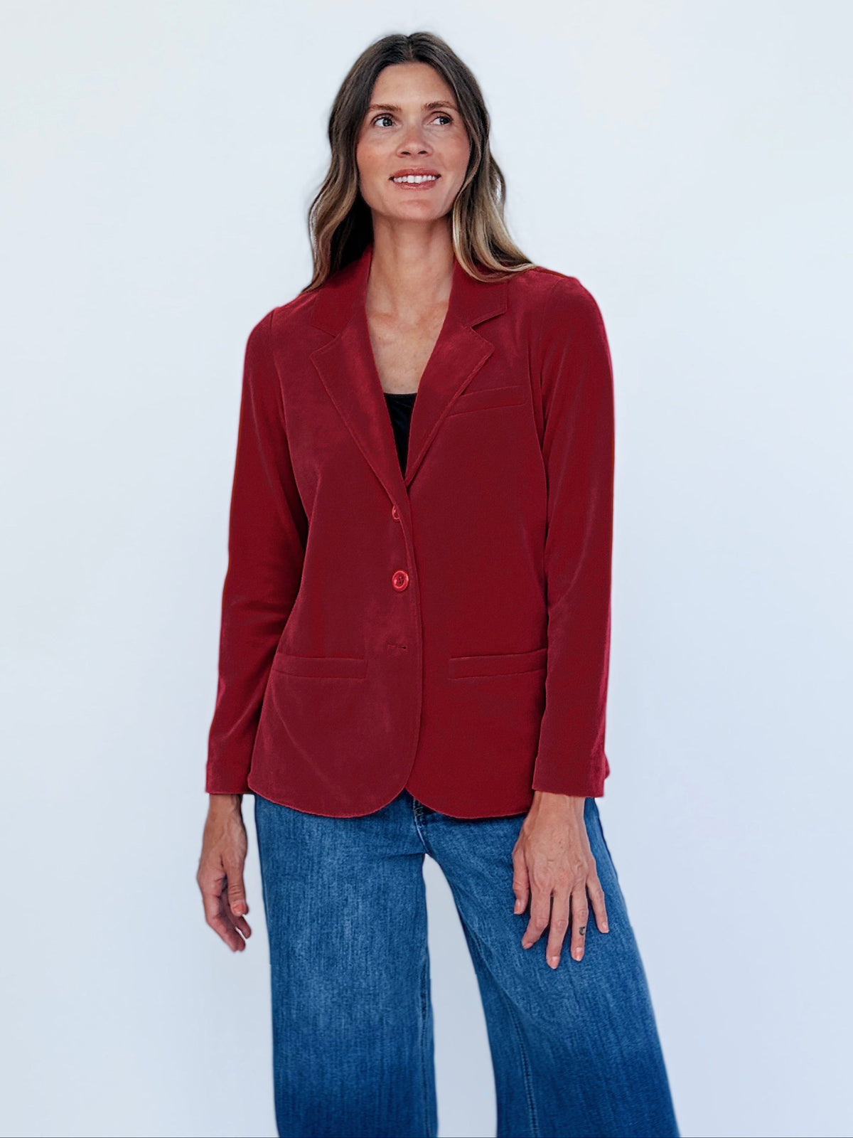 BRITT blazer Burgundy Velour - Lesley Evers-Jacket-Shop-Shop/All Products