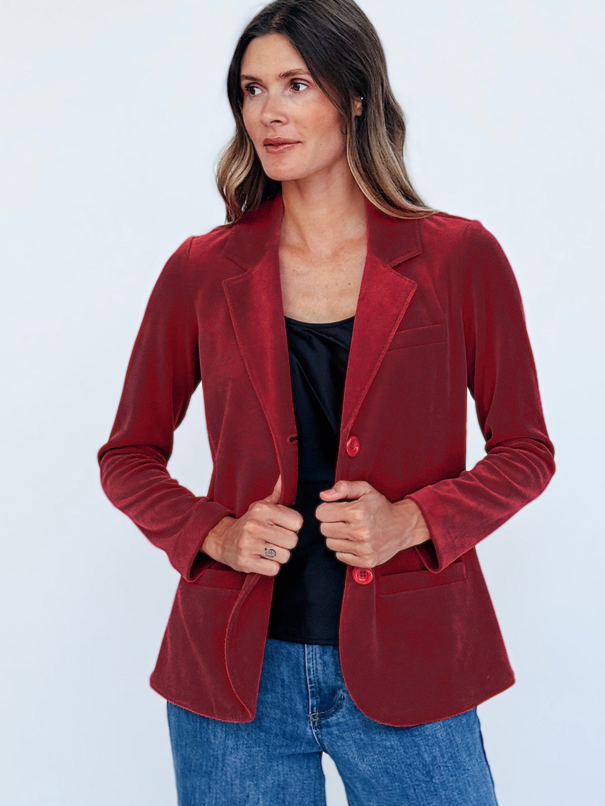 BRITT blazer Burgundy Velour - Lesley Evers-Jacket-Shop-Shop/All Products