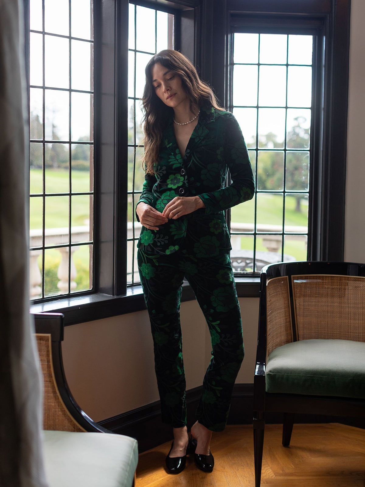 BRITT blazer Embroidered Velvet Green - Lesley Evers-Jacket-Shop-Shop/All Products
