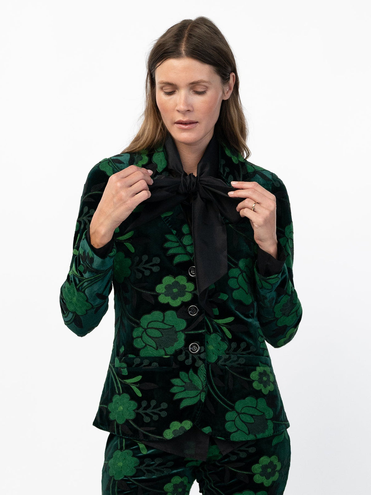 BRITT blazer Embroidered Velvet Green - Lesley Evers-Jacket-Shop-Shop/All Products
