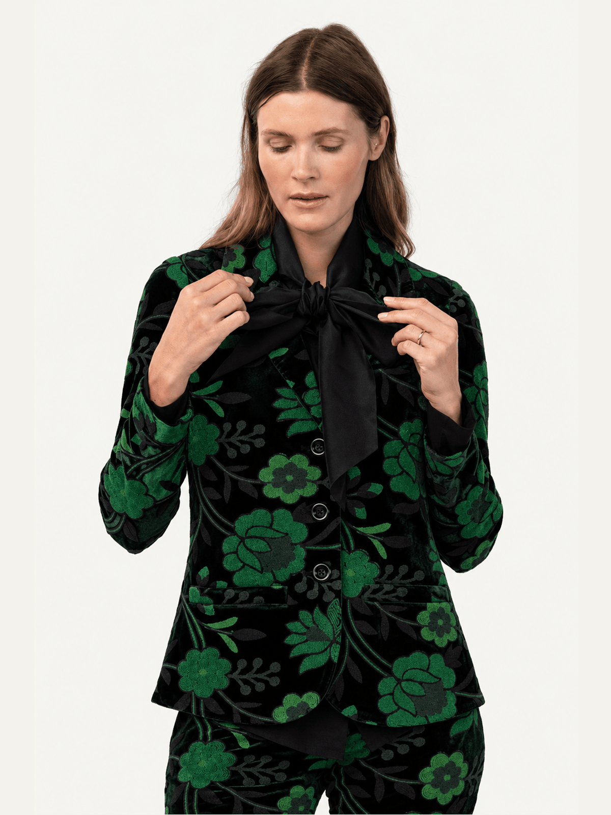 BRITT blazer Embroidered Velvet Green - Lesley Evers-Jacket-Shop-Shop/All Products