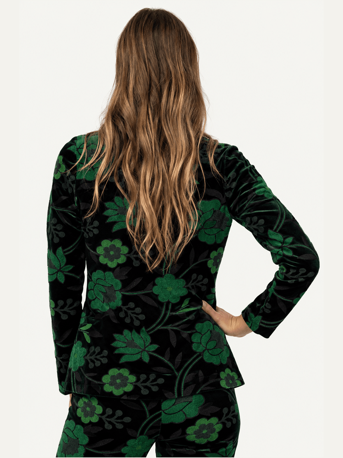 BRITT blazer Embroidered Velvet Green - Lesley Evers-Jacket-Shop-Shop/All Products