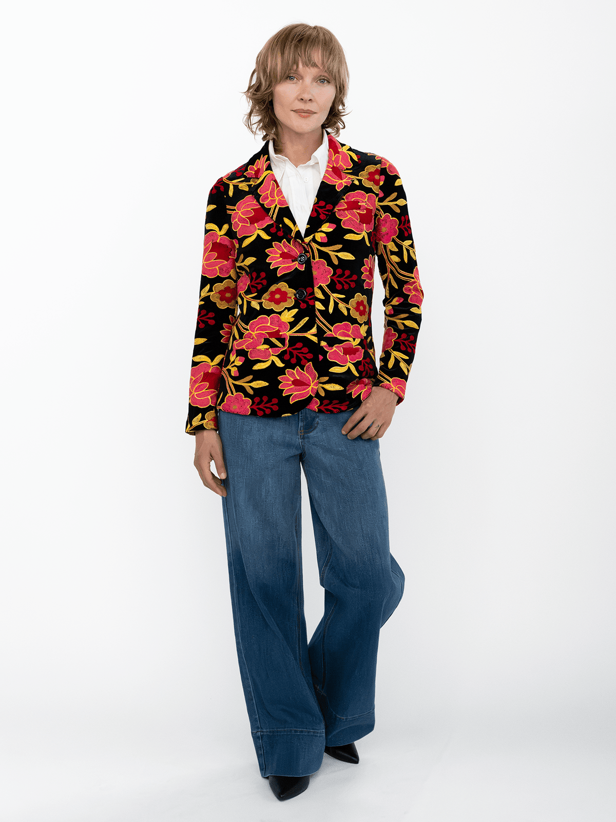 BRITT blazer Embroidered Velvet Pink - Lesley Evers-Jacket-Shop-Shop/All Products