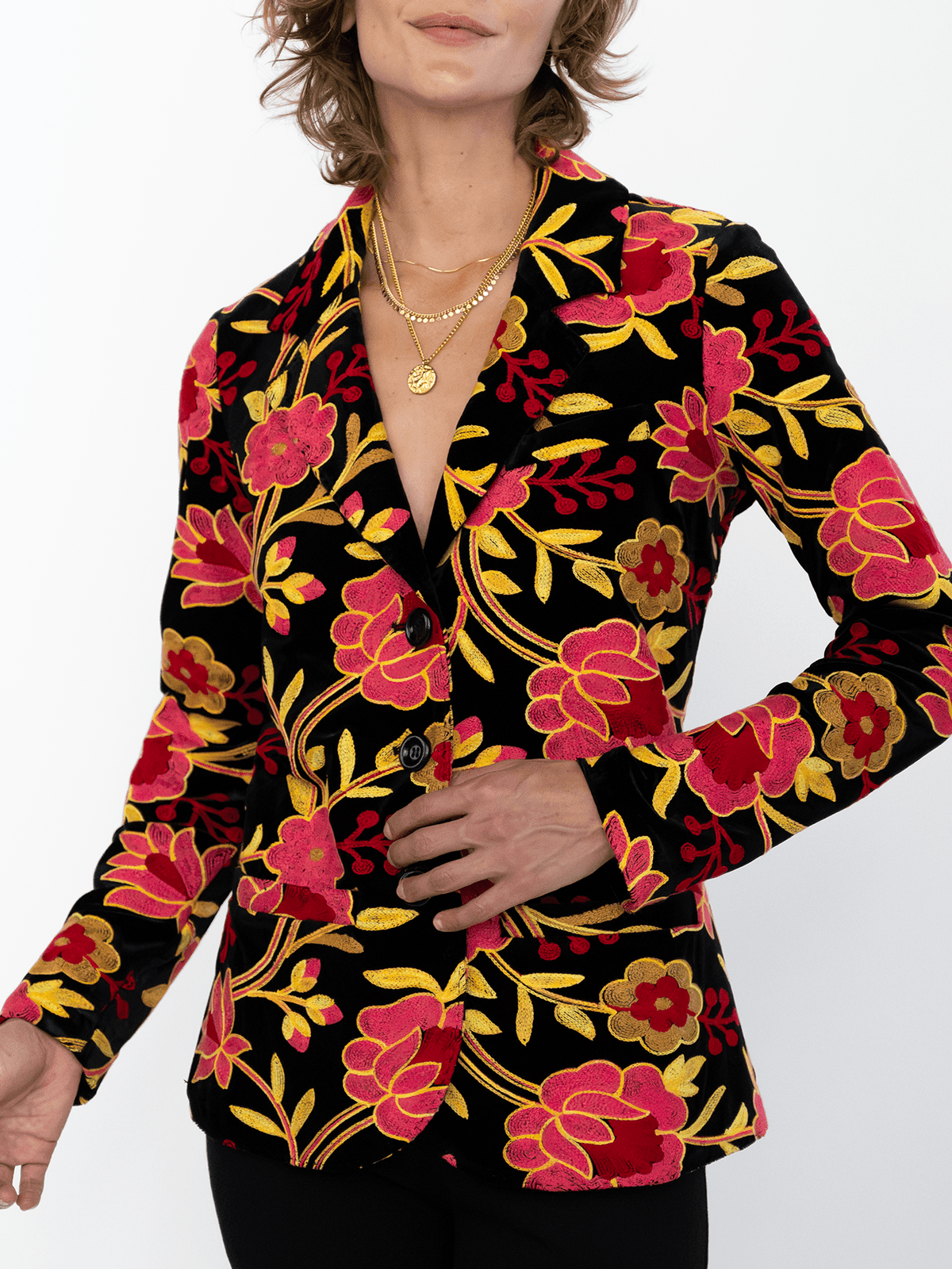 BRITT blazer Embroidered Velvet Pink - Lesley Evers-Jacket-Shop-Shop/All Products