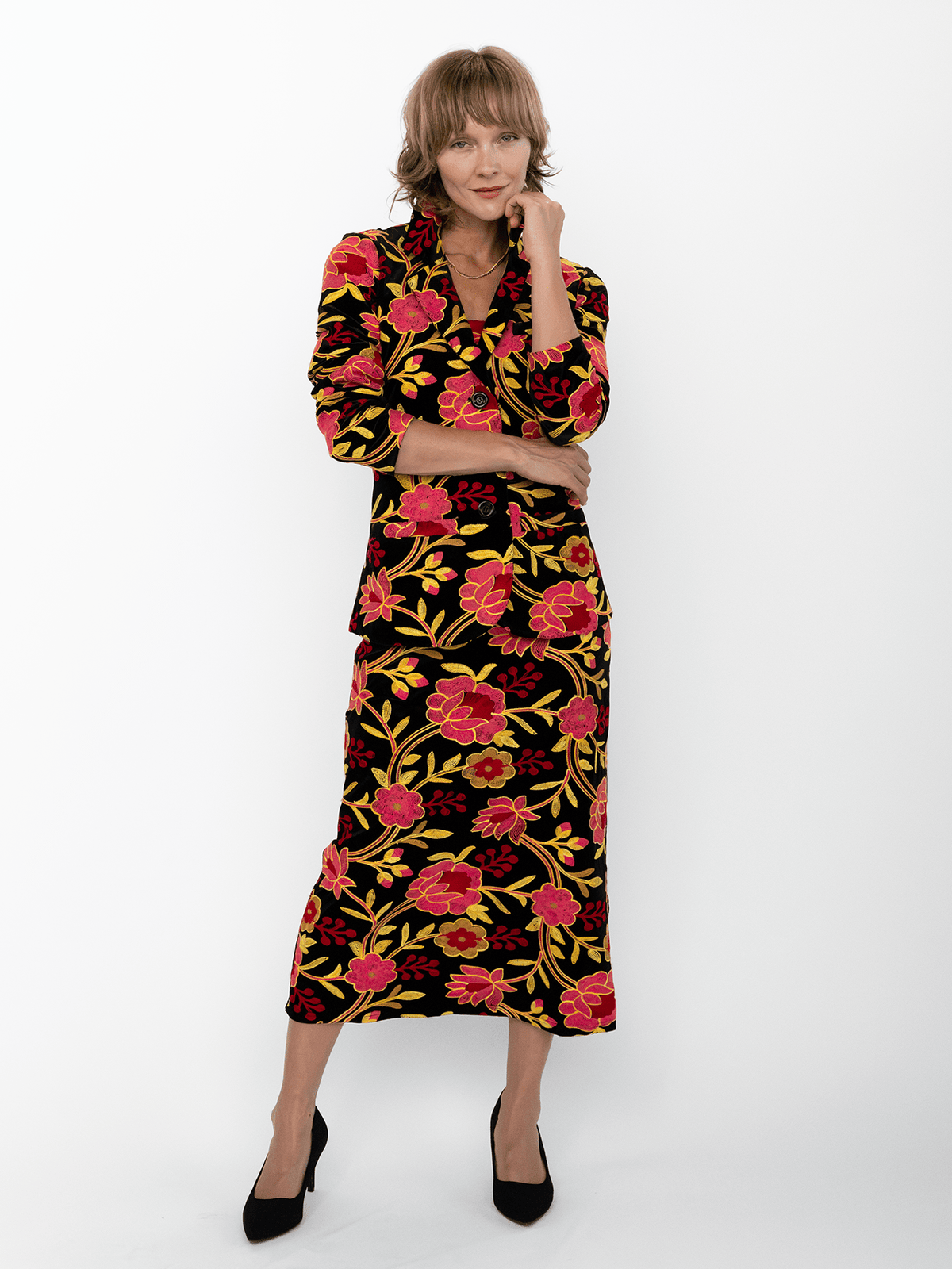 BRITT blazer Embroidered Velvet Pink - Lesley Evers-Jacket-Shop-Shop/All Products