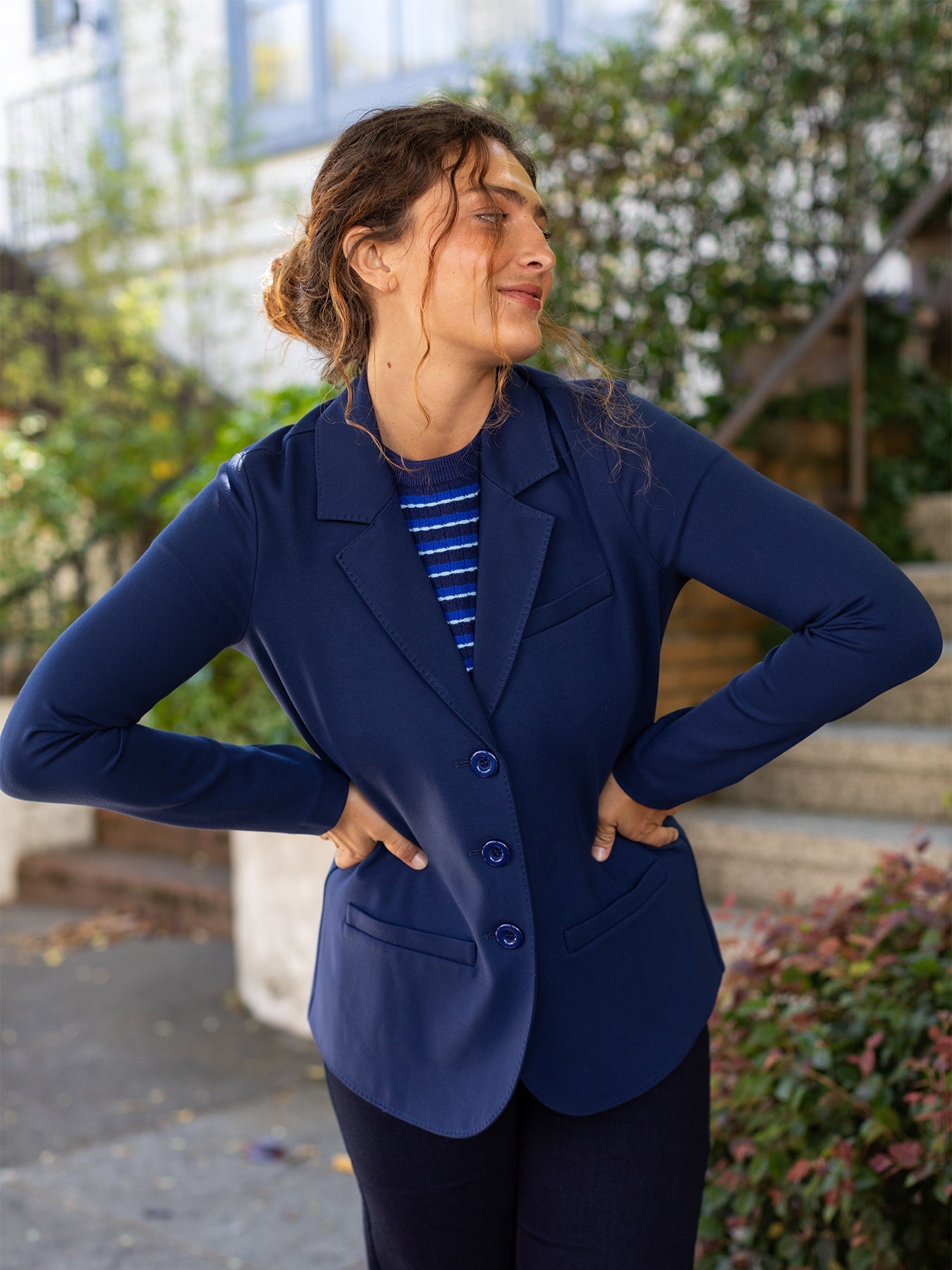 BRITT blazer Navy Ponte - Lesley Evers - Black - Jacket - Shop