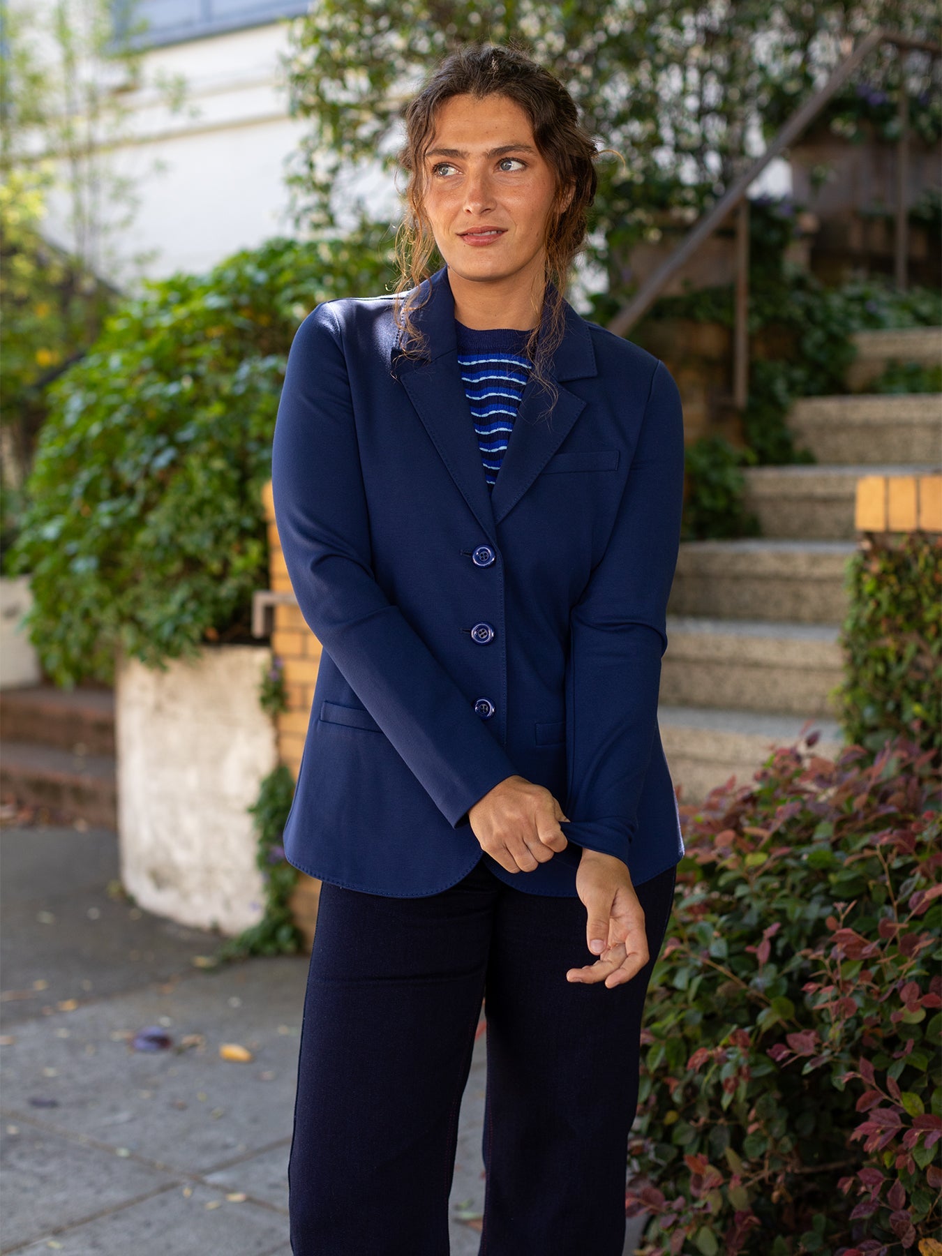 BRITT blazer Navy Ponte - Lesley Evers - Black - Jacket - Shop