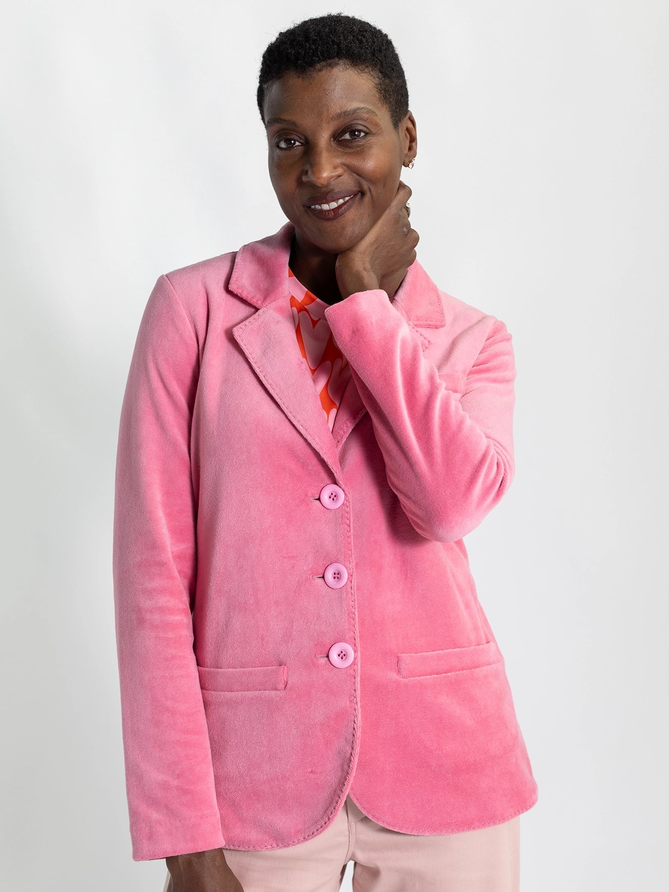 BRITT blazer Pink Velour - Lesley Evers - Jacket - Shop - Shop/All Products