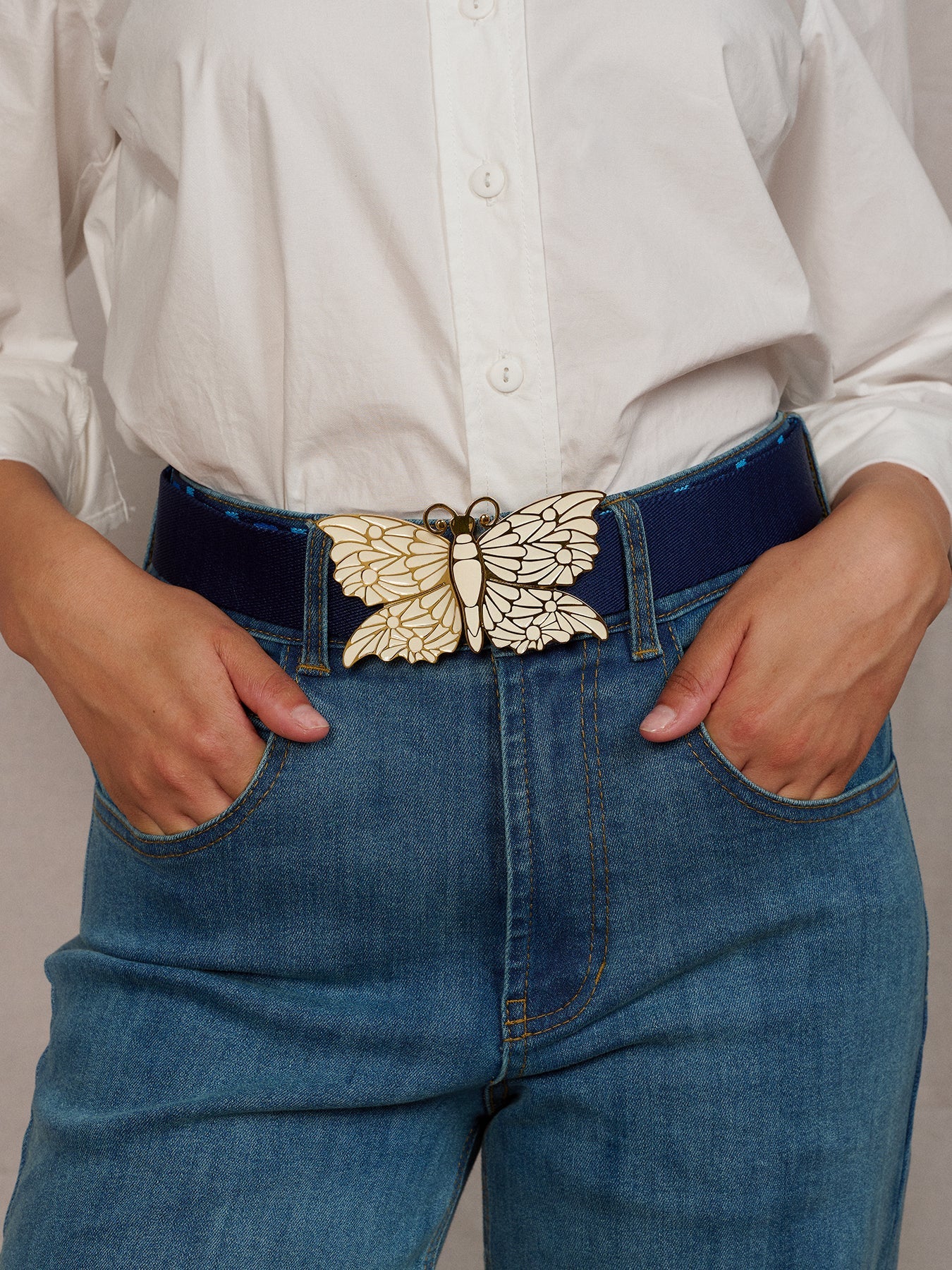 BUTTERFLY Belt Buckle with Barcelona Blue Belt Strap - Lesley Evers - Accessories - accessory - belt