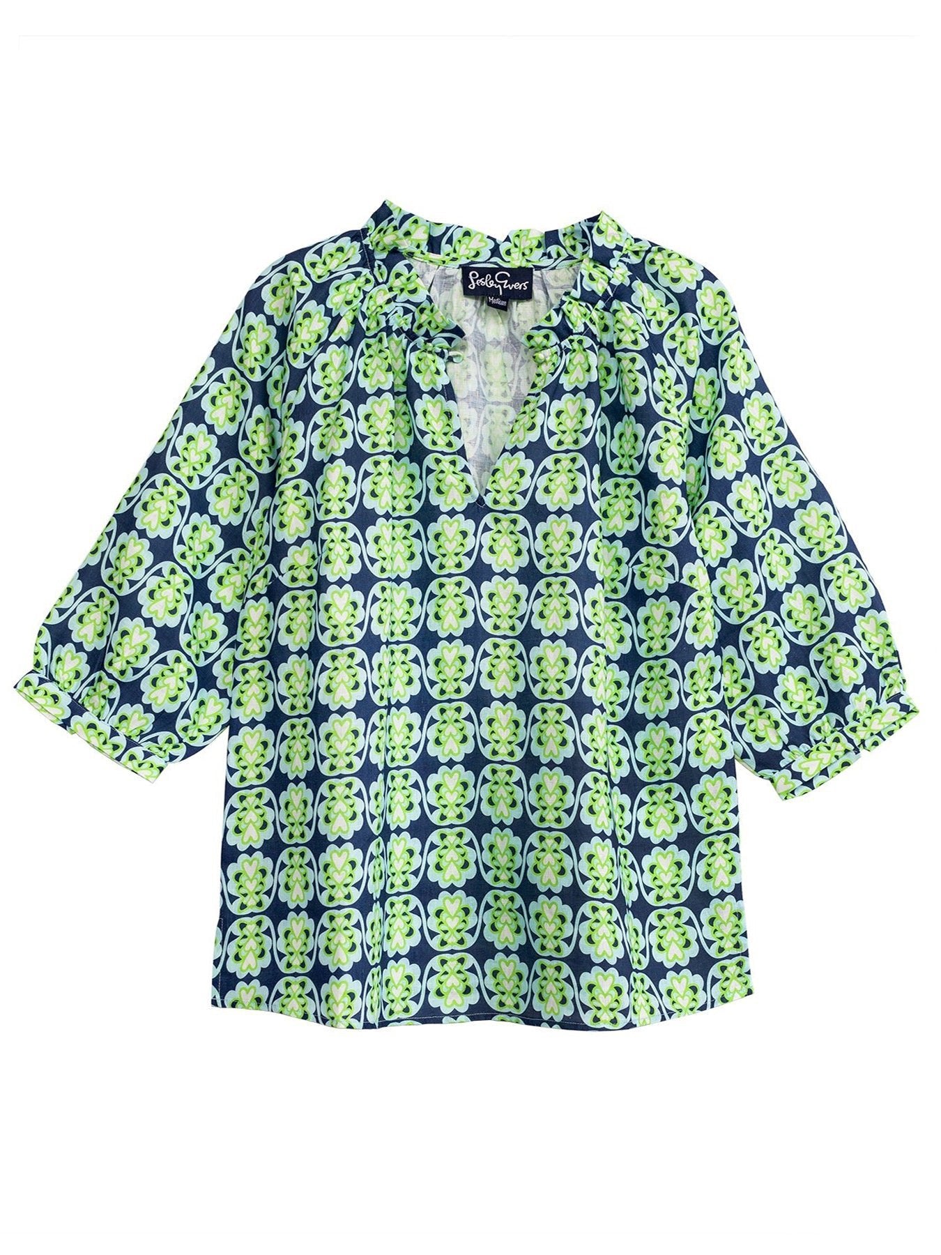 CAMILLE top Heart Flower Blue - Lesley Evers - camille - Shop - Shop/All Products